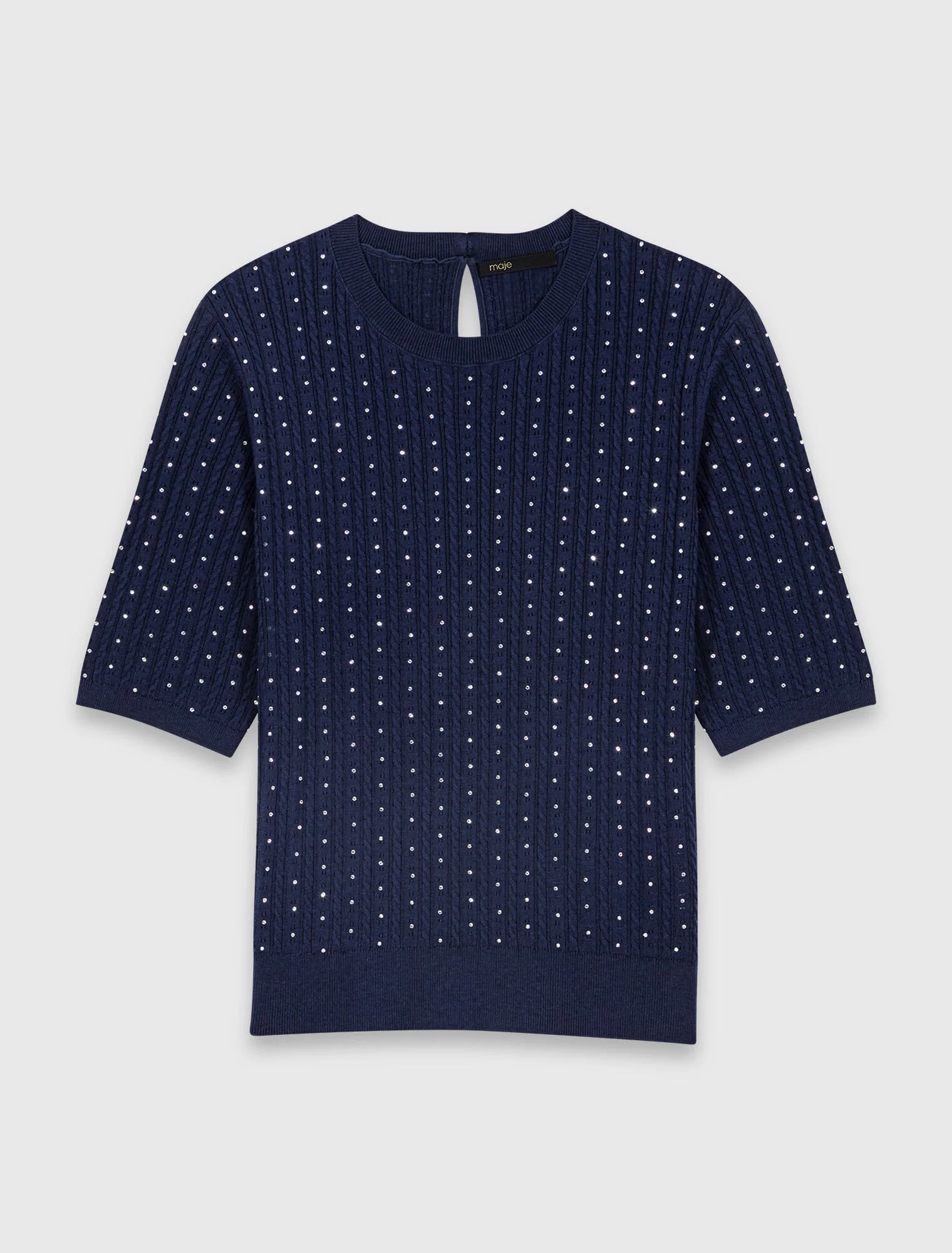 Round-Neck Rhinestone Jumper Navy - Image 7