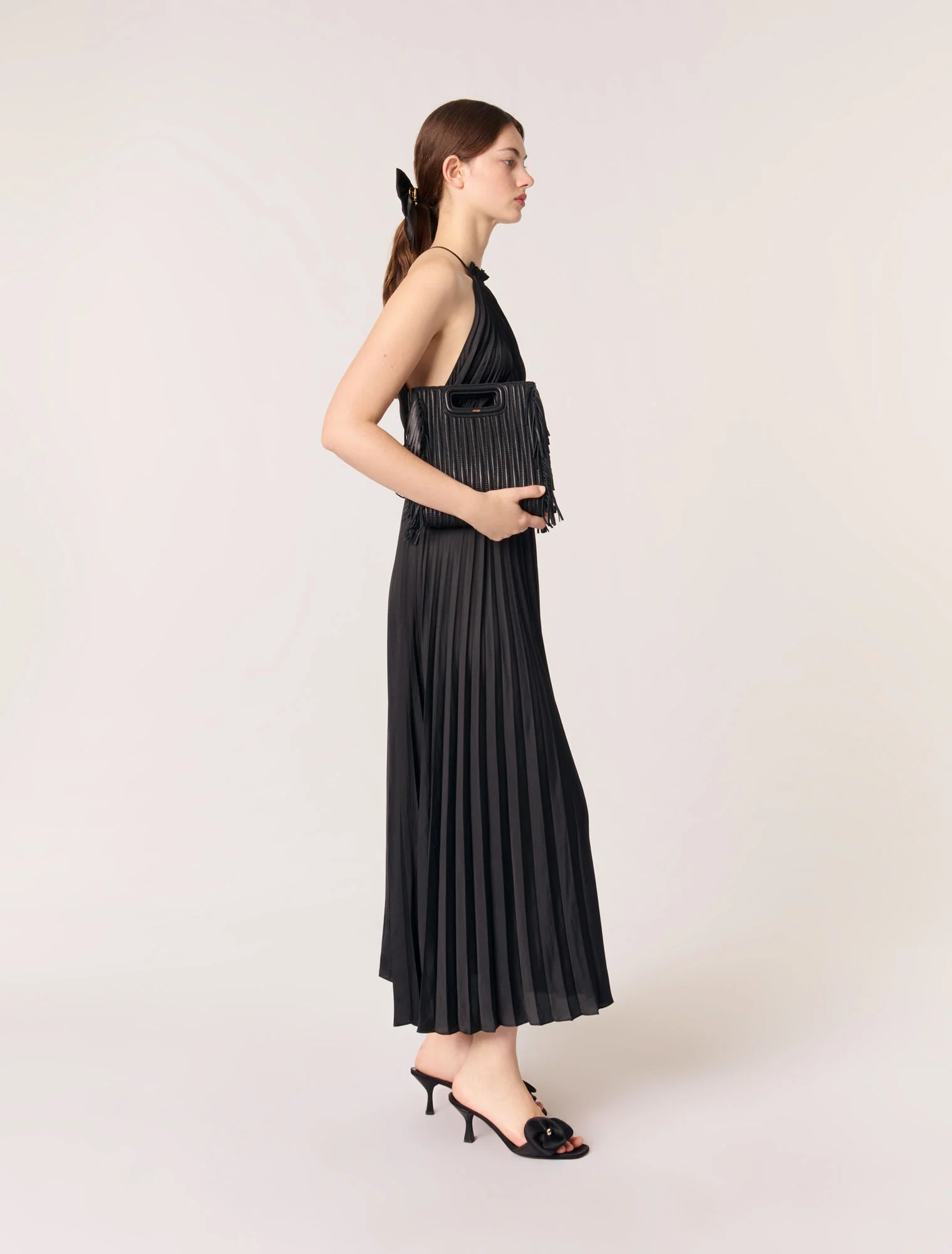Pleated satin maxi dress Black - Image 2