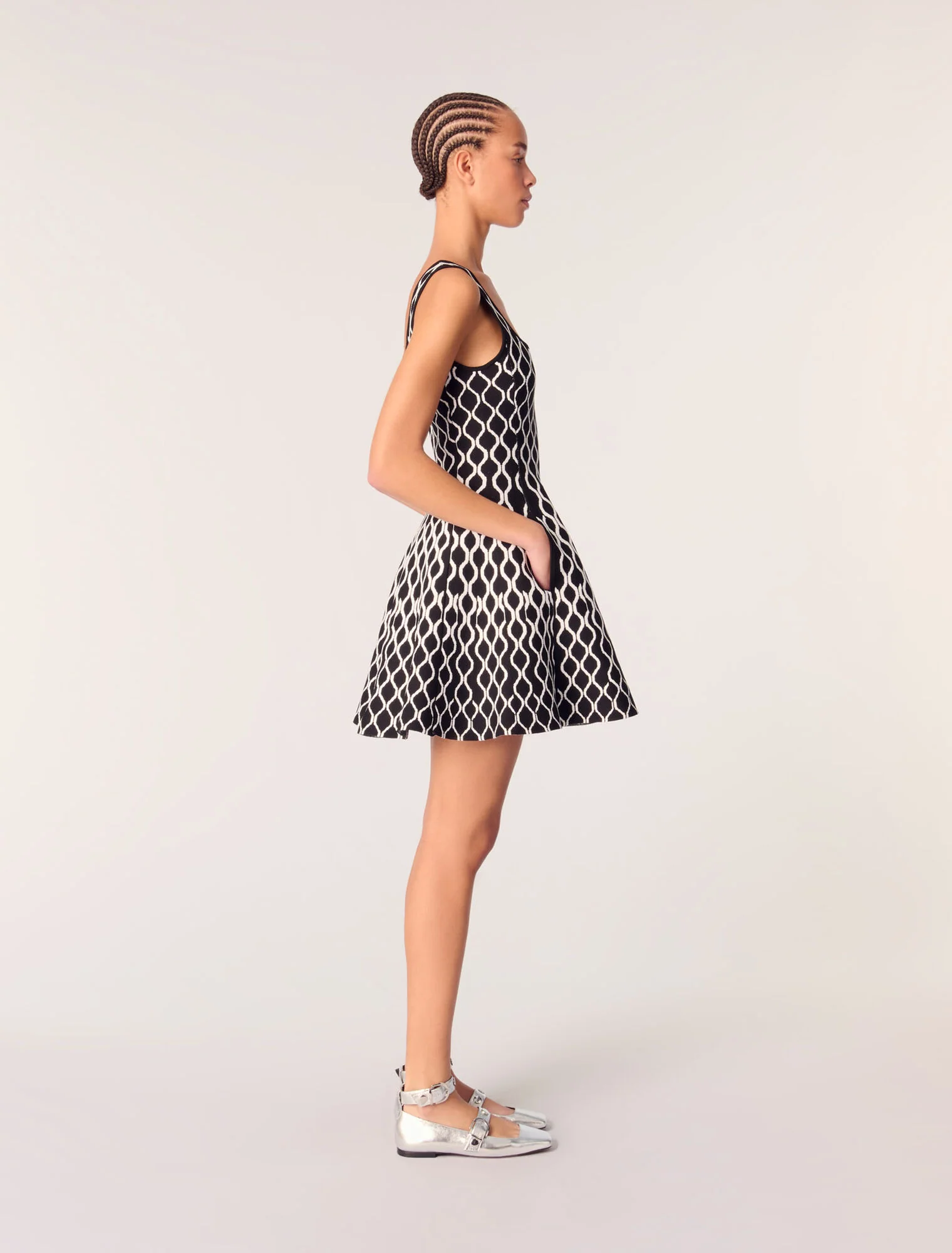 Short patterned knit dress Black / White - Image 2