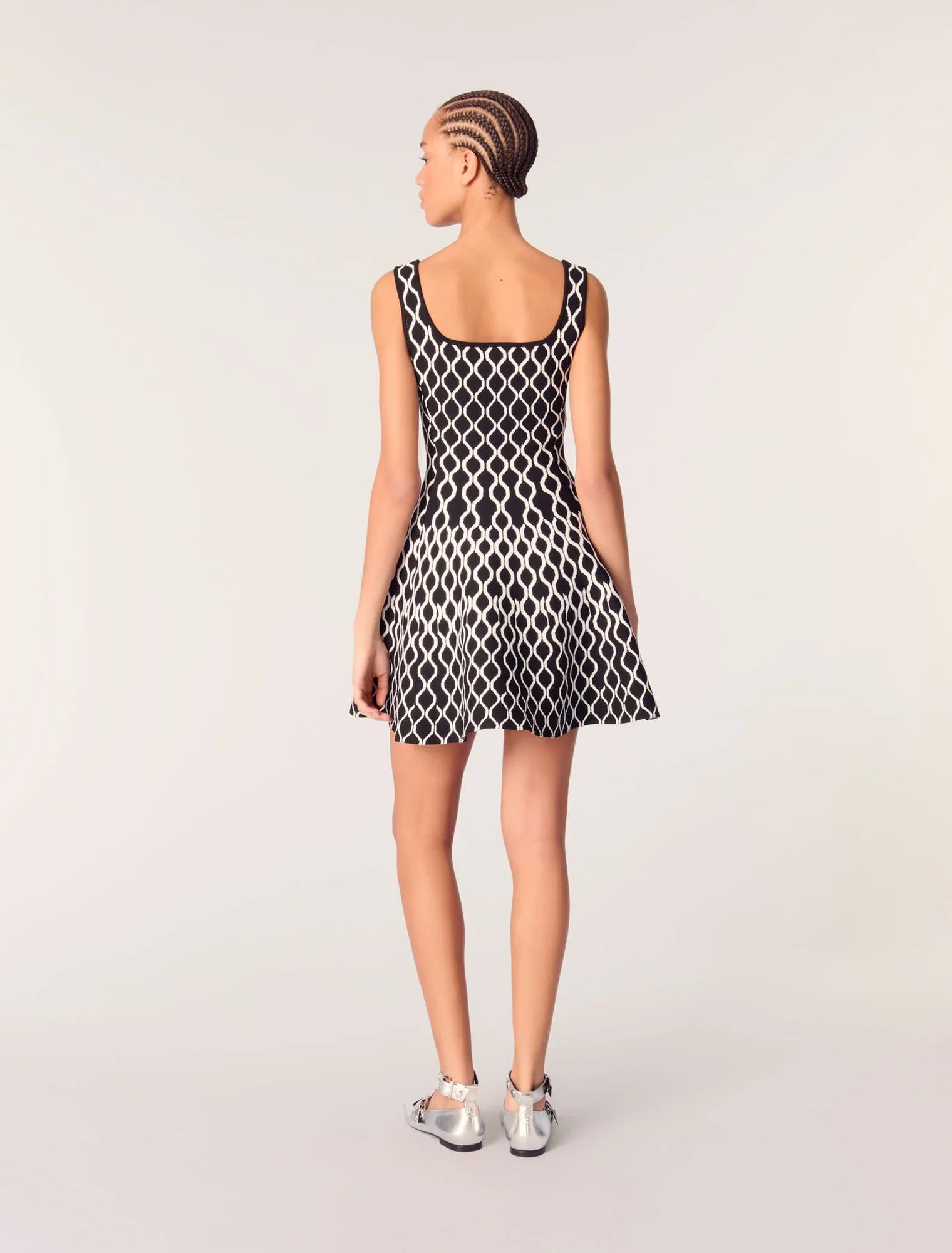 Short patterned knit dress Black / White - Image 3