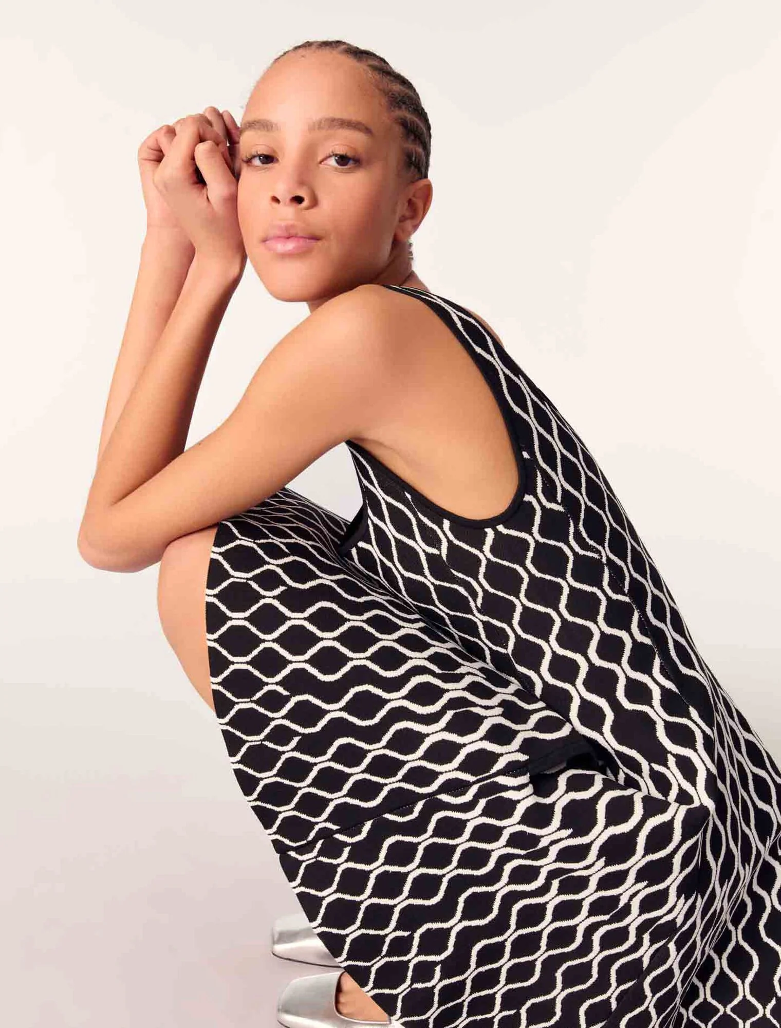 Short patterned knit dress Black / White - Image 7