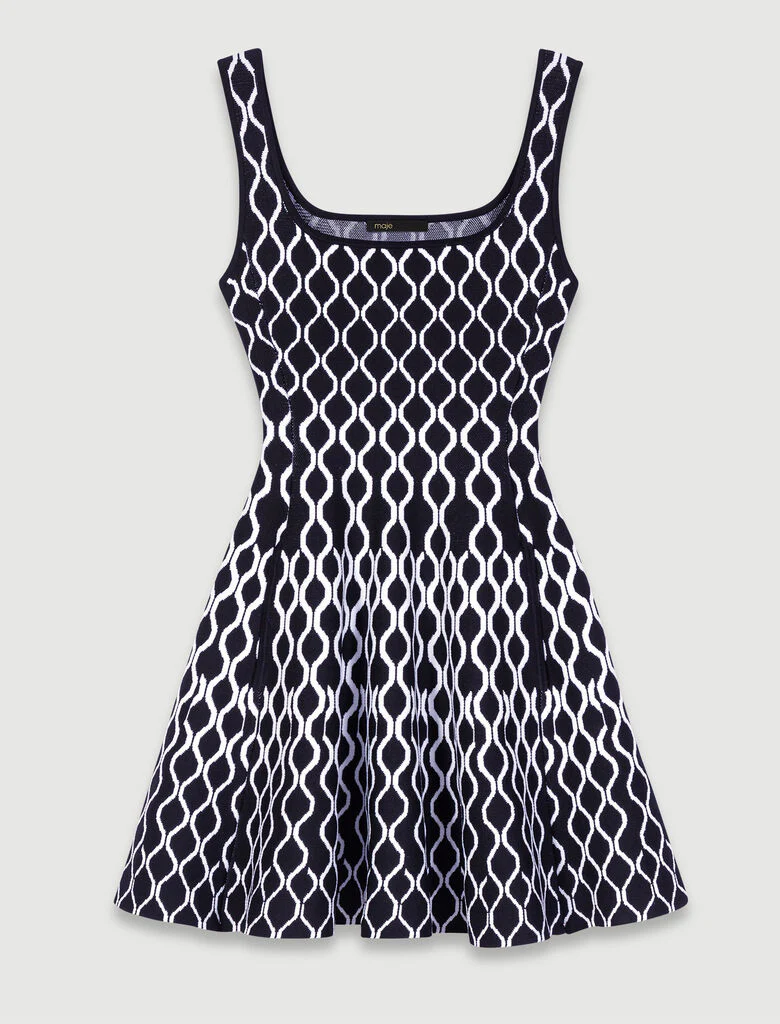 Short patterned knit dress Black / White - Image 8