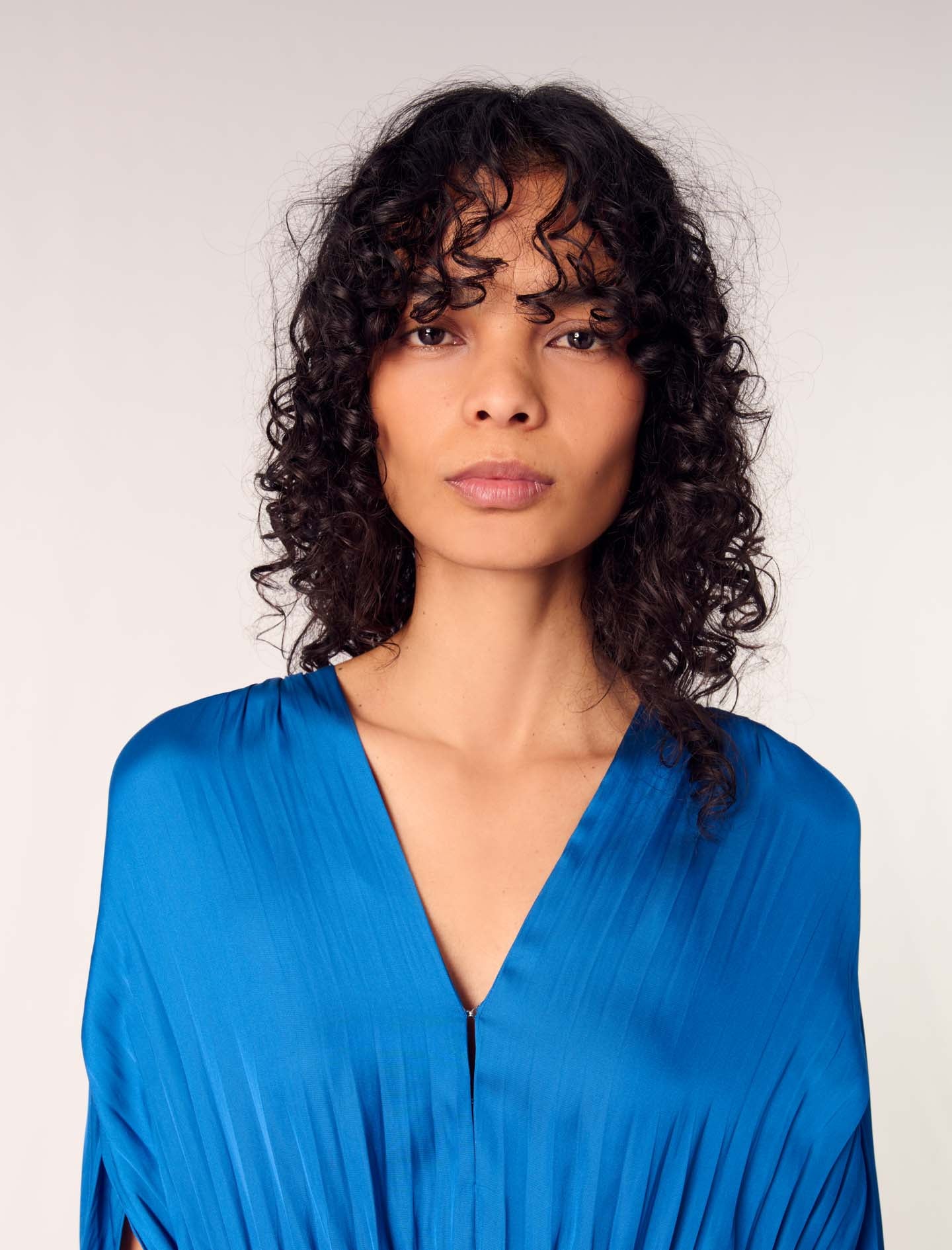 Flowy satin dress Blue - Image 5