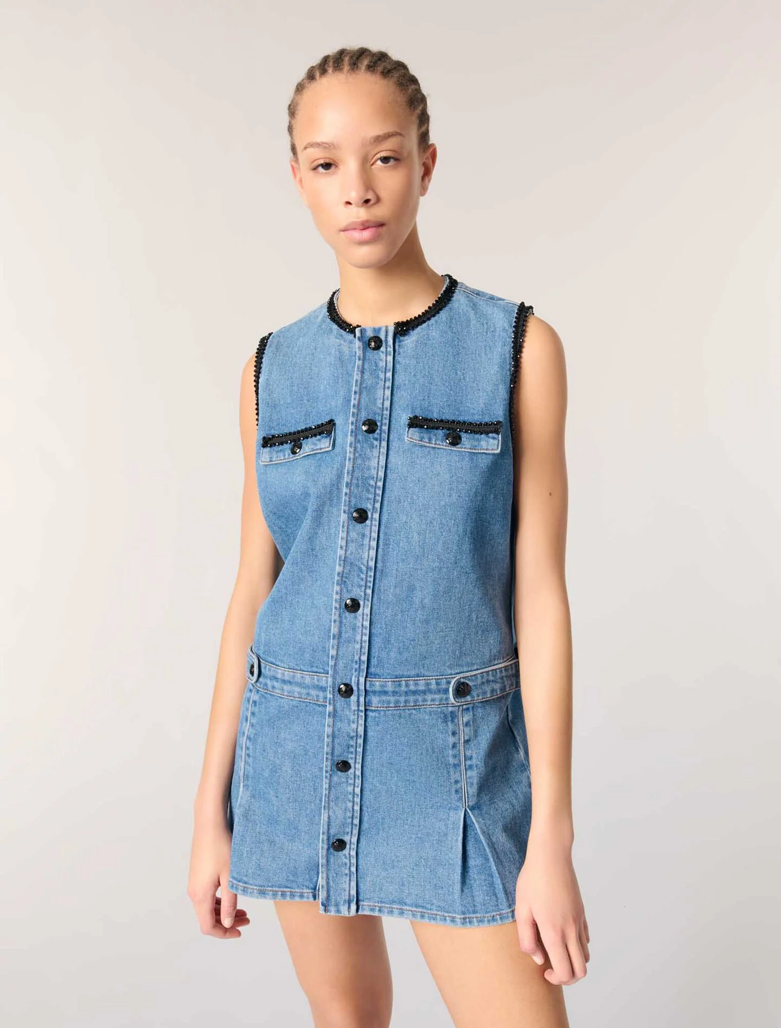 Denim dress with embroidered trim Blue - Image 3