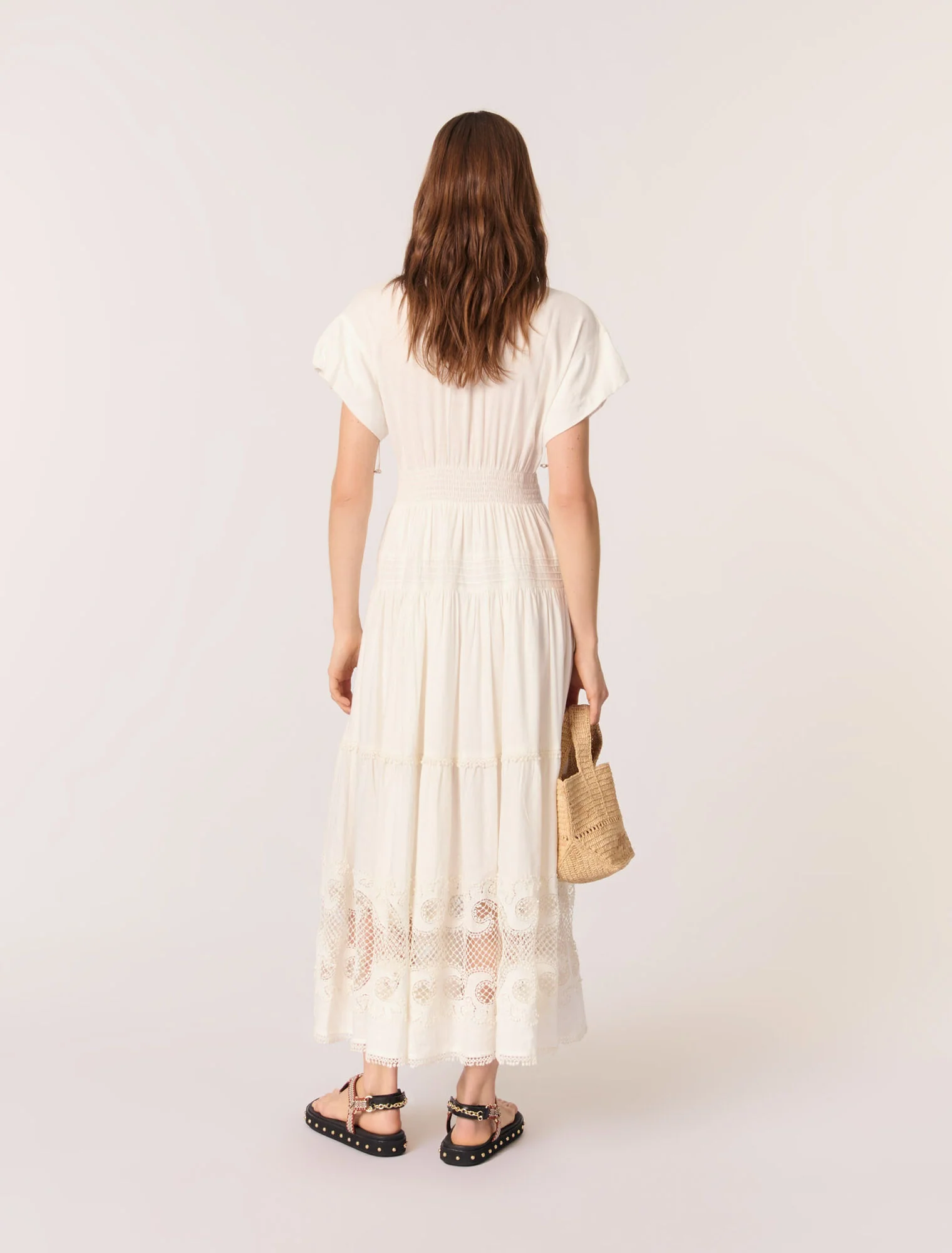 Embroidered ruffled maxi dress Ecru - Image 3