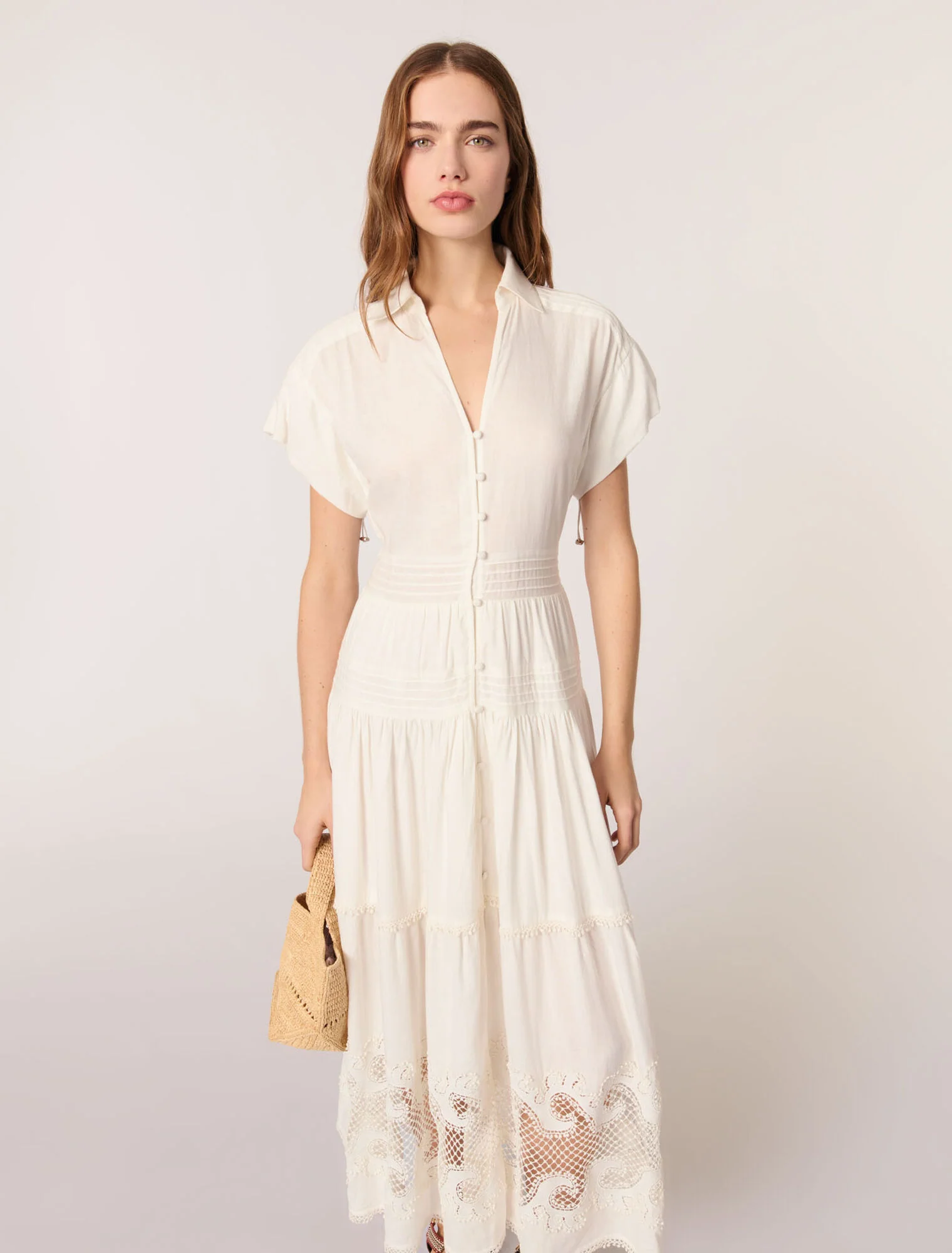 Embroidered ruffled maxi dress Ecru - Image 6
