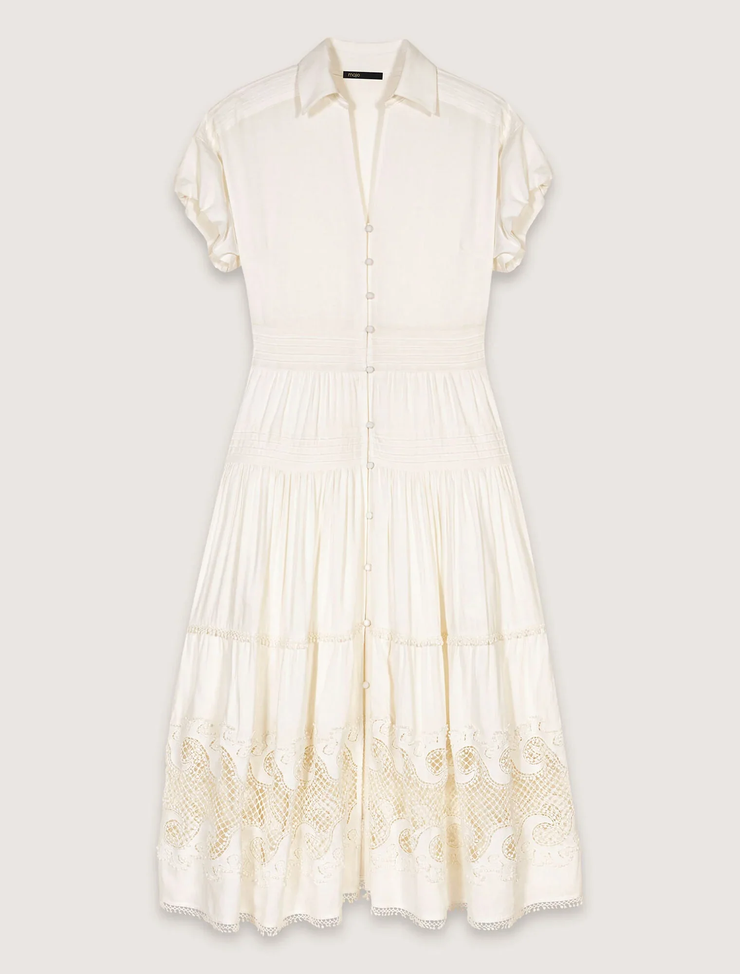 Embroidered ruffled maxi dress Ecru - Image 8