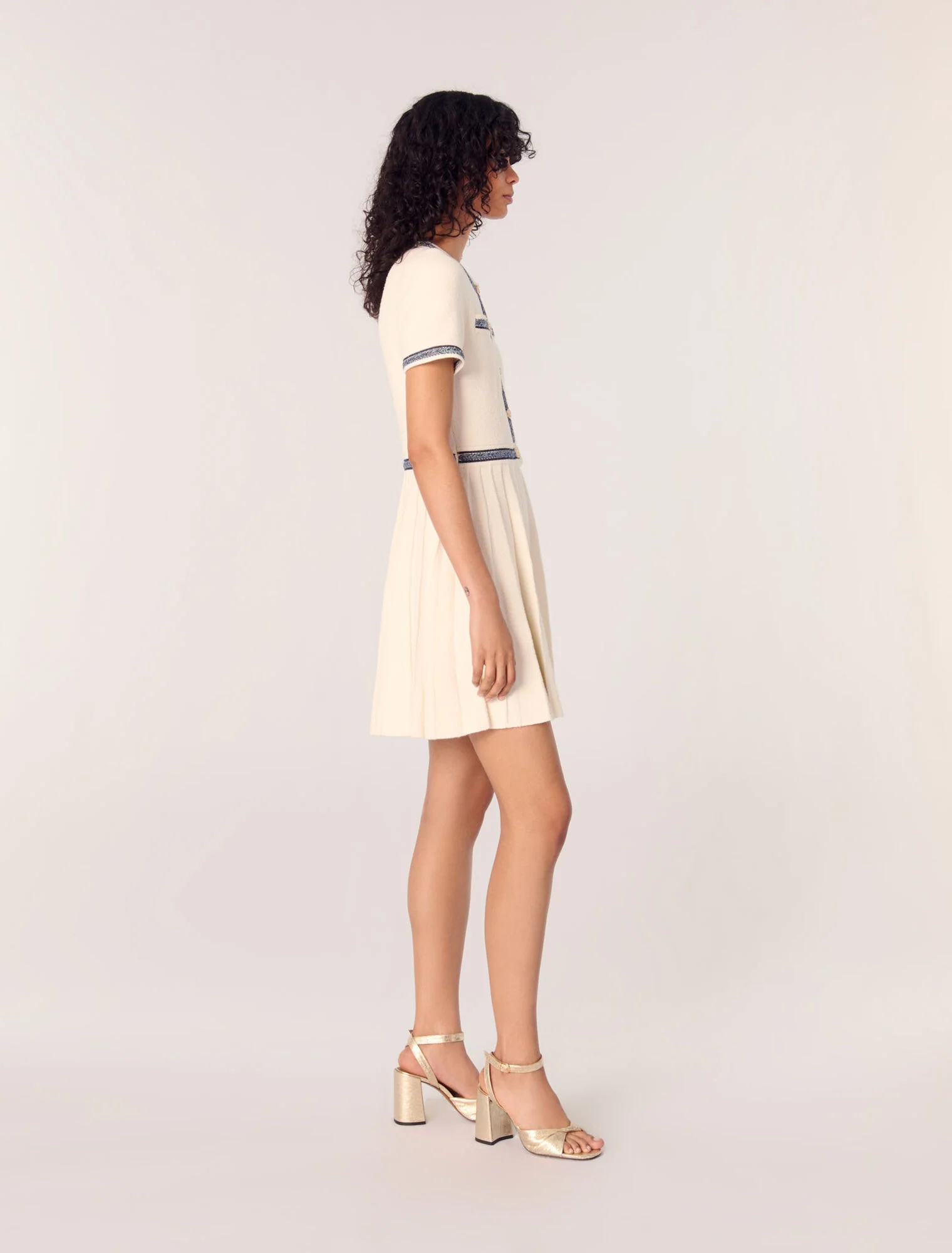 Pleated knit short dress Ecru - Image 2