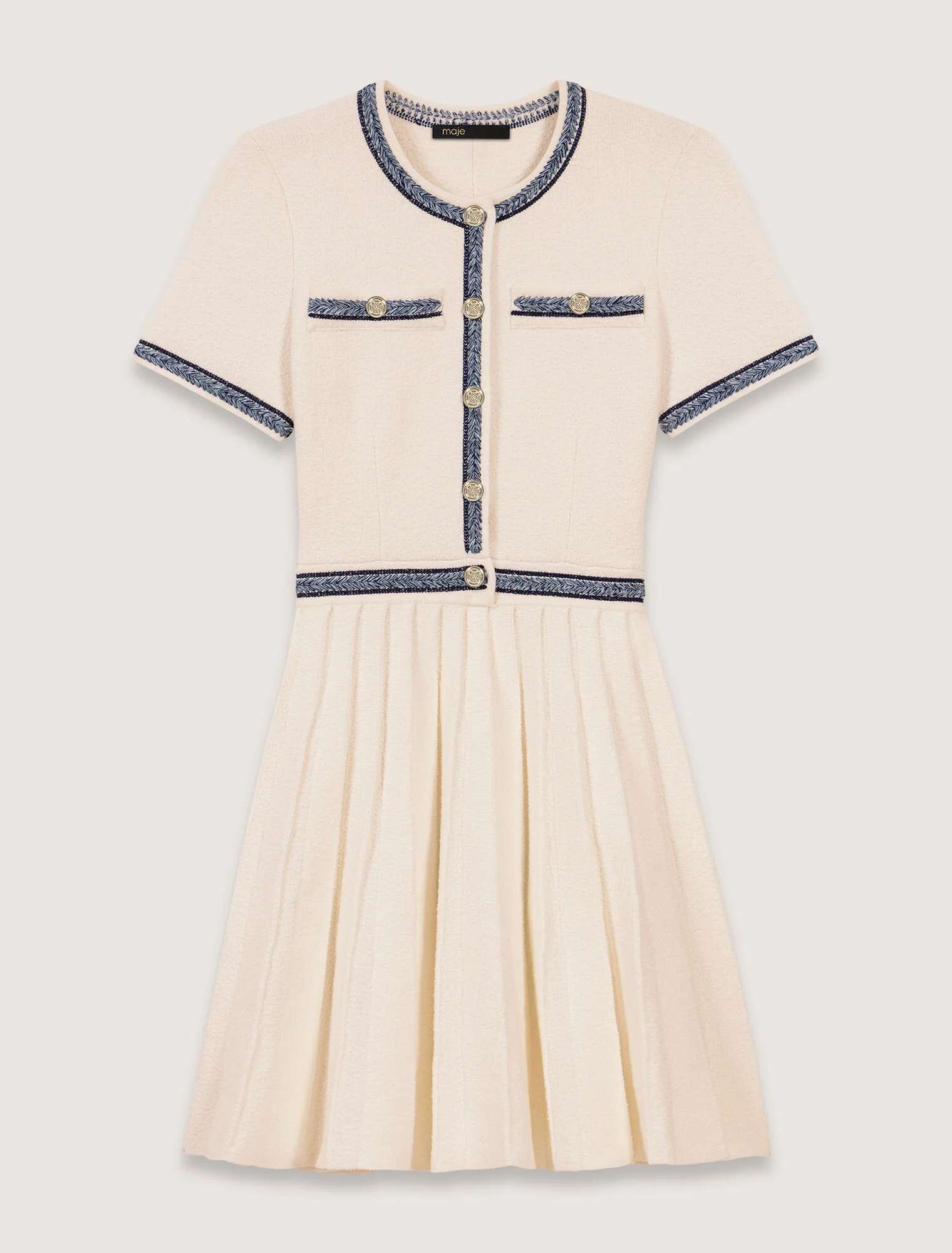 Pleated knit short dress Ecru - Image 8