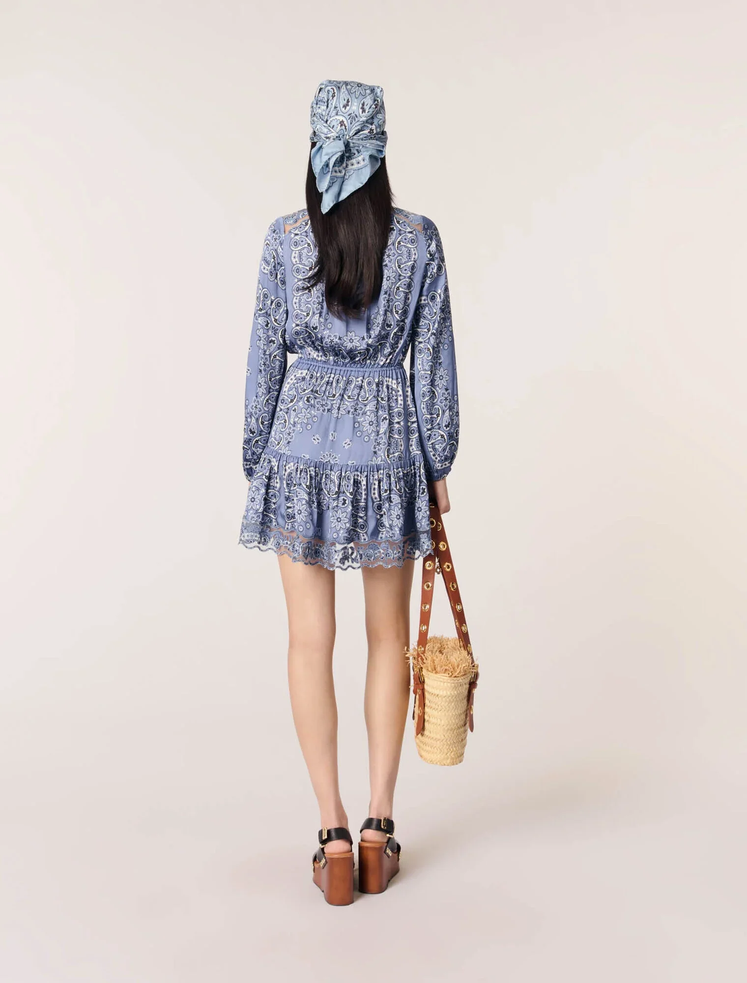 Short patterned floaty dress Blue Bandana Print - Image 3