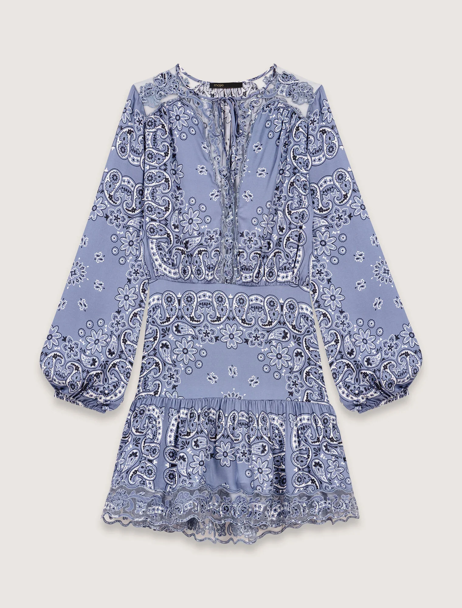 Short patterned floaty dress Blue Bandana Print - Image 8