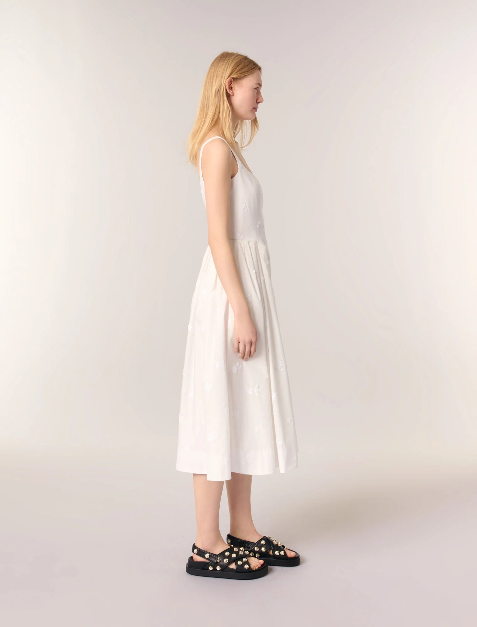 Embroidered cotton midi dress White - Image 2
