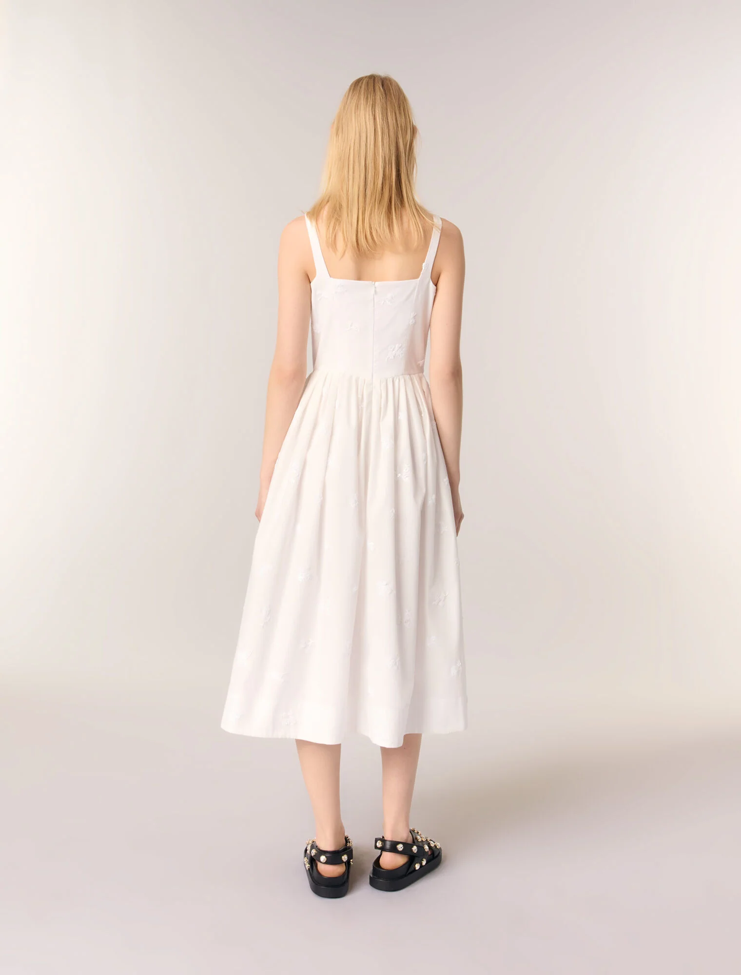 Embroidered cotton midi dress White - Image 3
