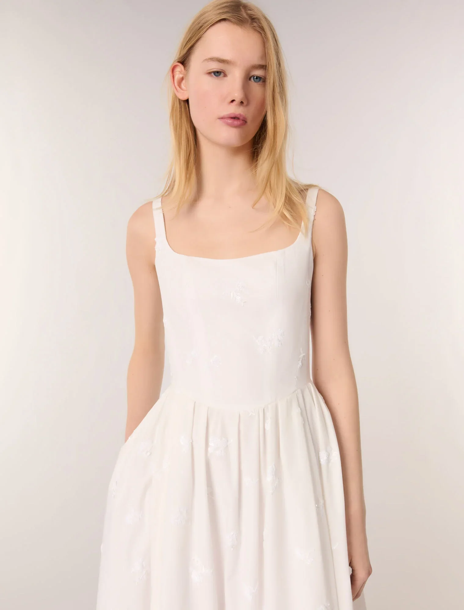 Embroidered cotton midi dress White - Image 4