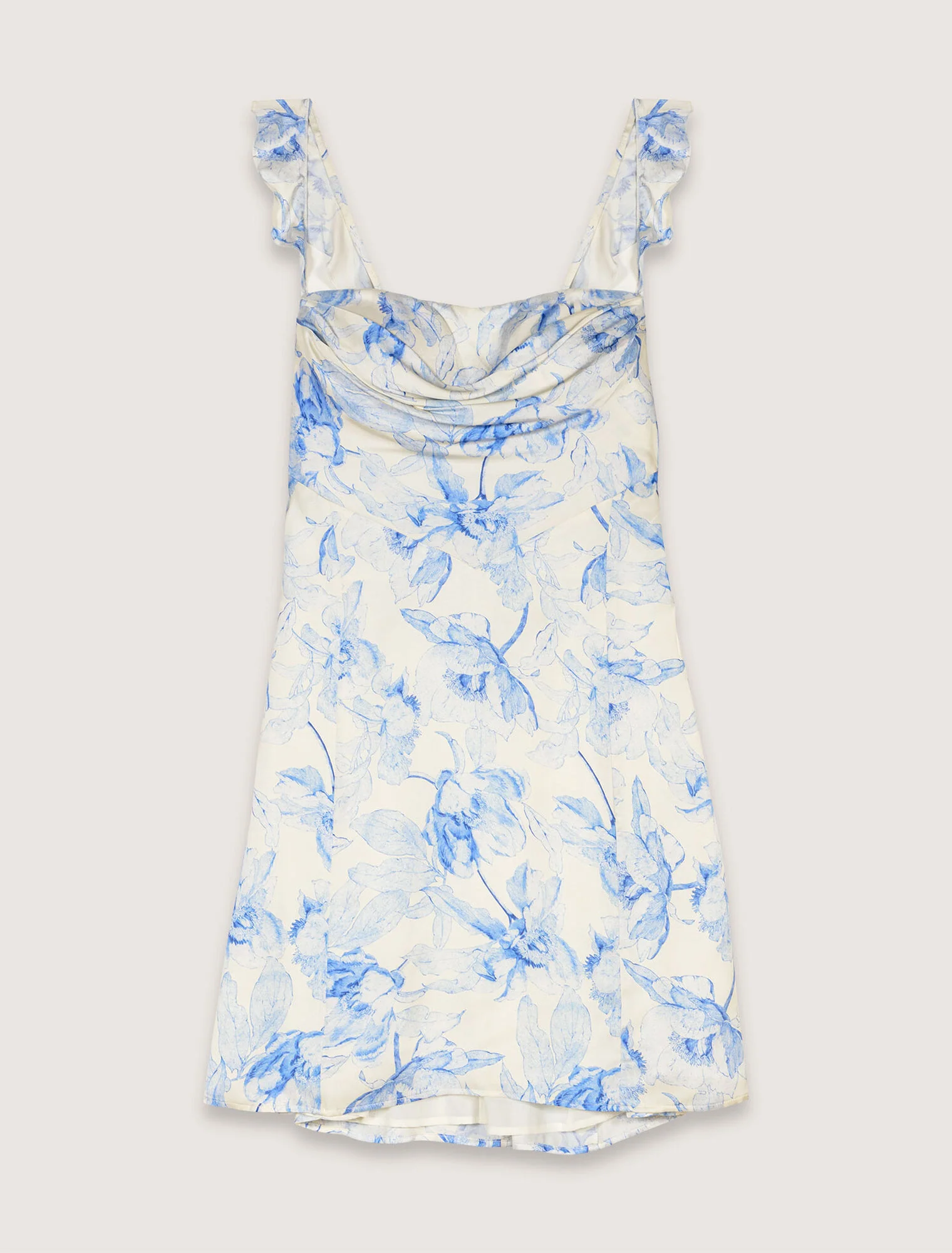 Short patterned dress Blue Flower Print Ecru Base - Image 7