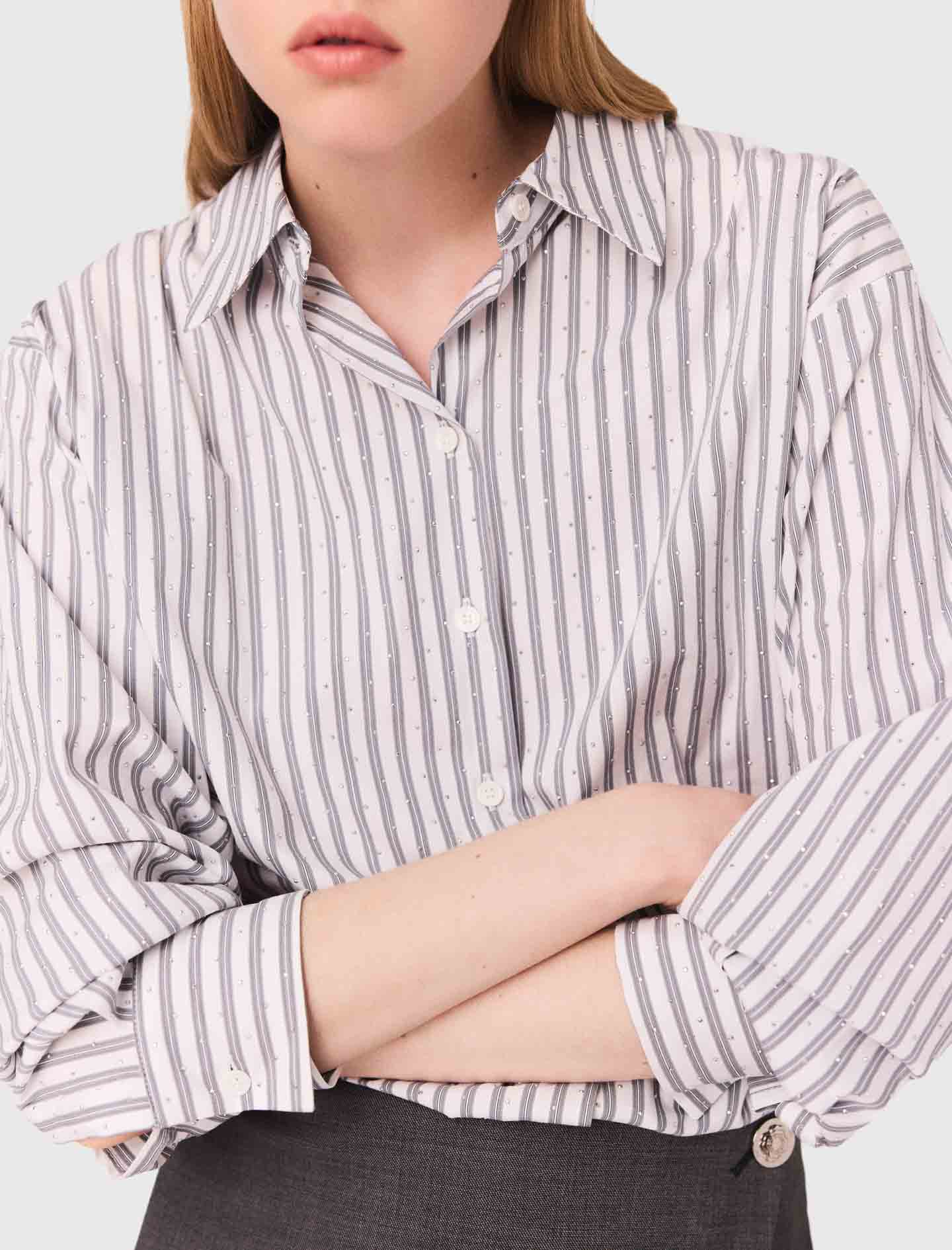 Rhinestone 2-in-1 cotton dress Ecru Stripes - Image 4