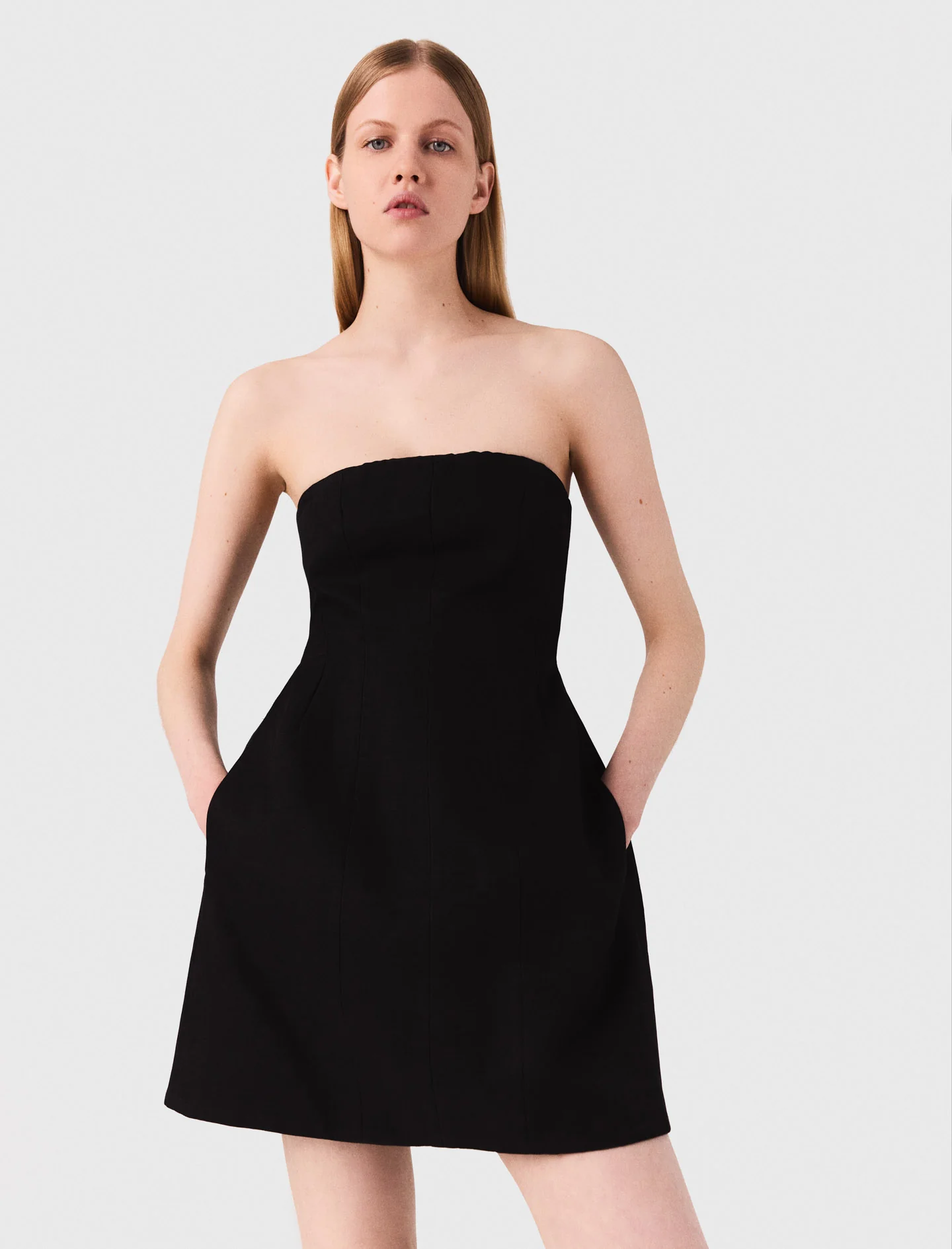 Short linen bustier dress Black - Image 4