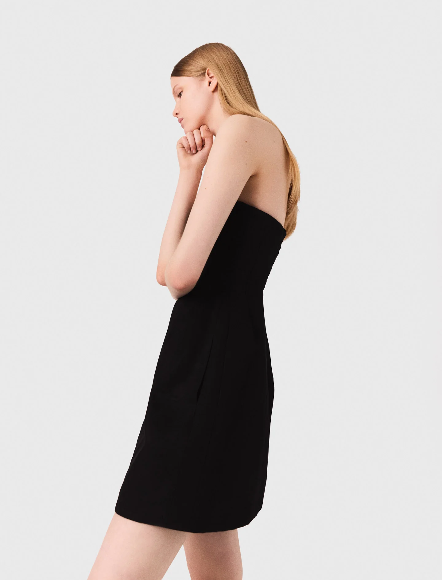 Short linen bustier dress Black - Image 6