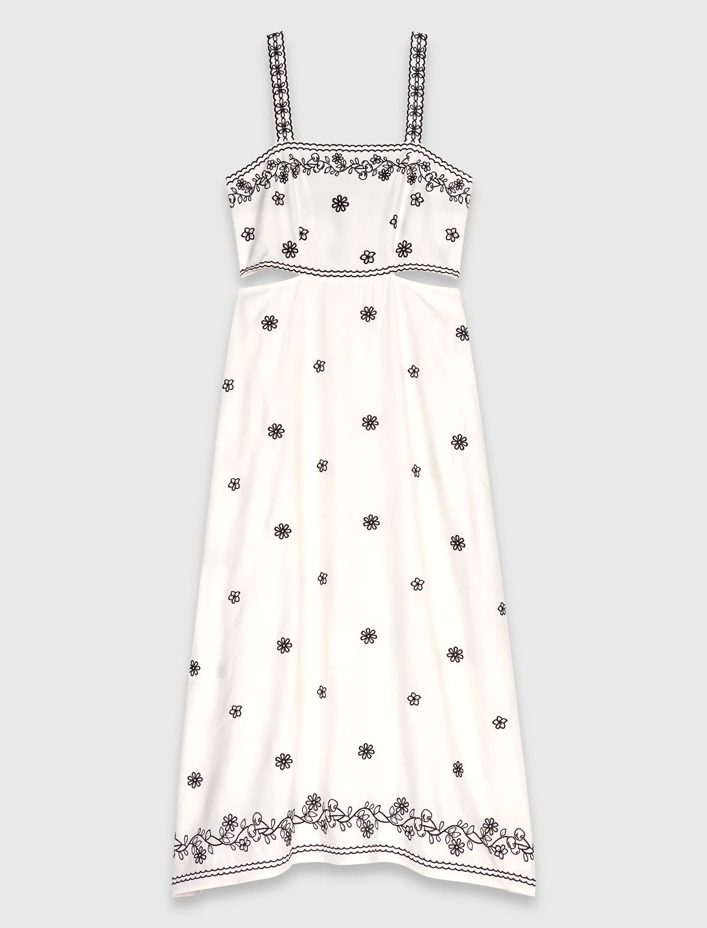 Long embroidered dress with cut-out Ecru / Black - Image 5