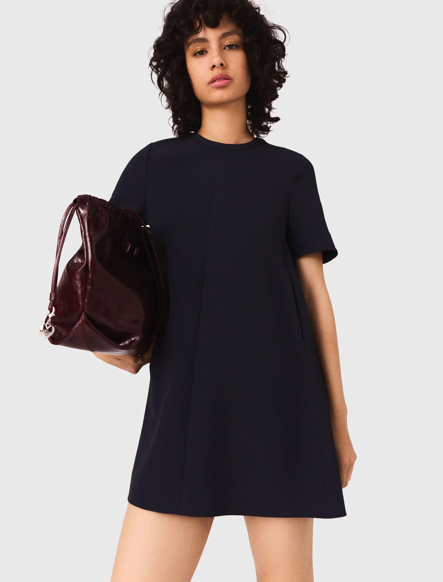 Heavy crepe trapeze dress Navy - Image 3