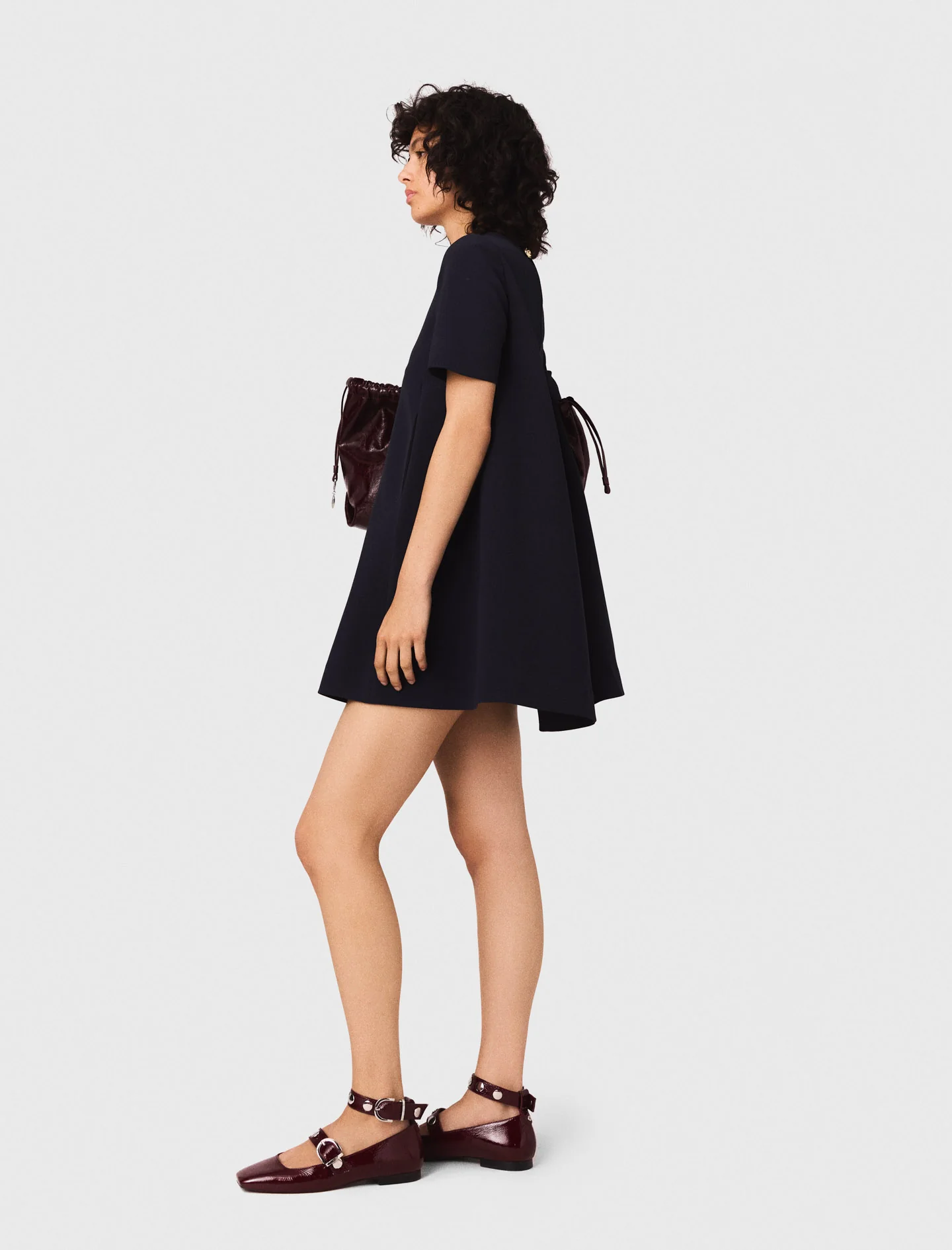 Heavy crepe trapeze dress Navy - Image 5