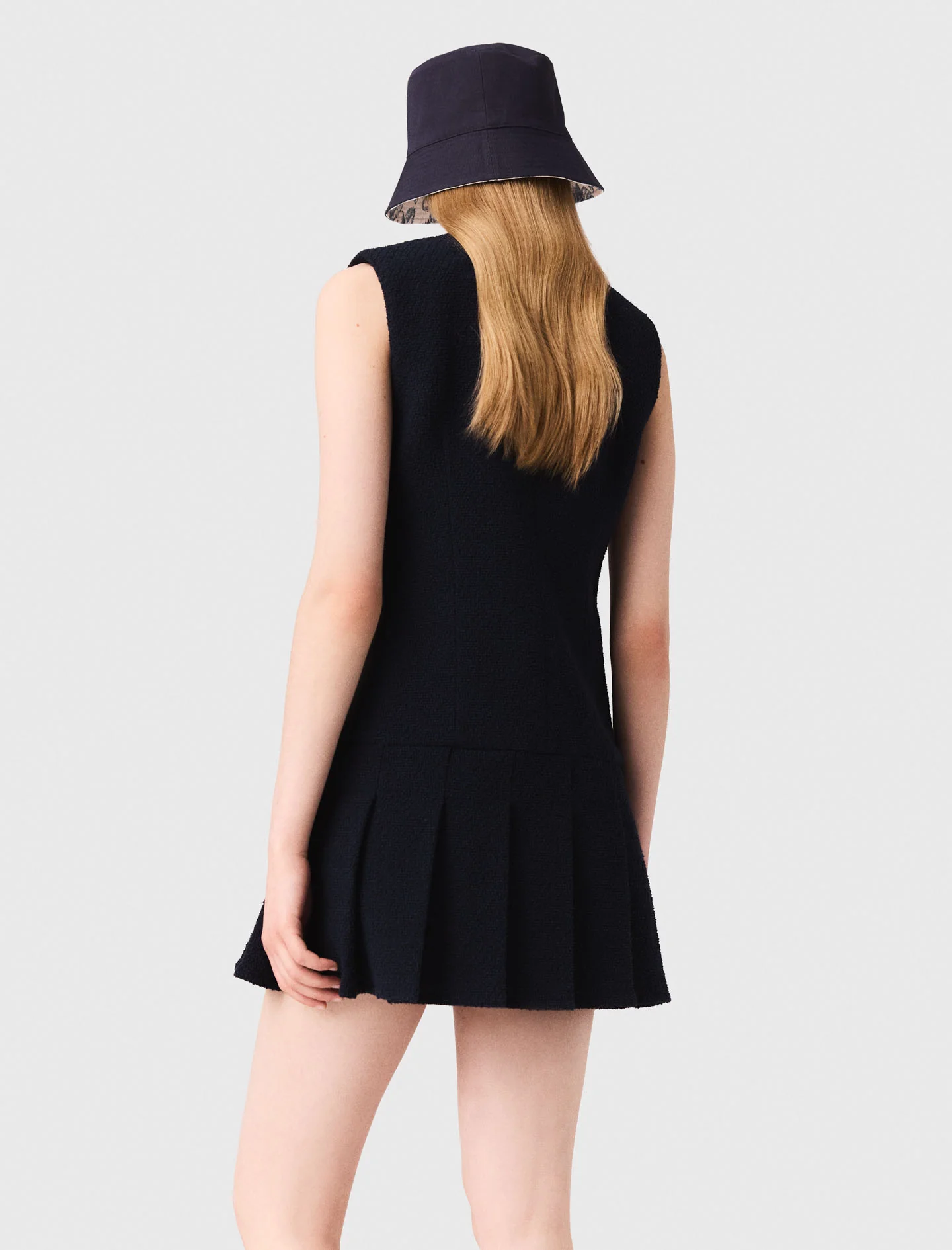 Short tweed dress, removable collar Navy - Image 4