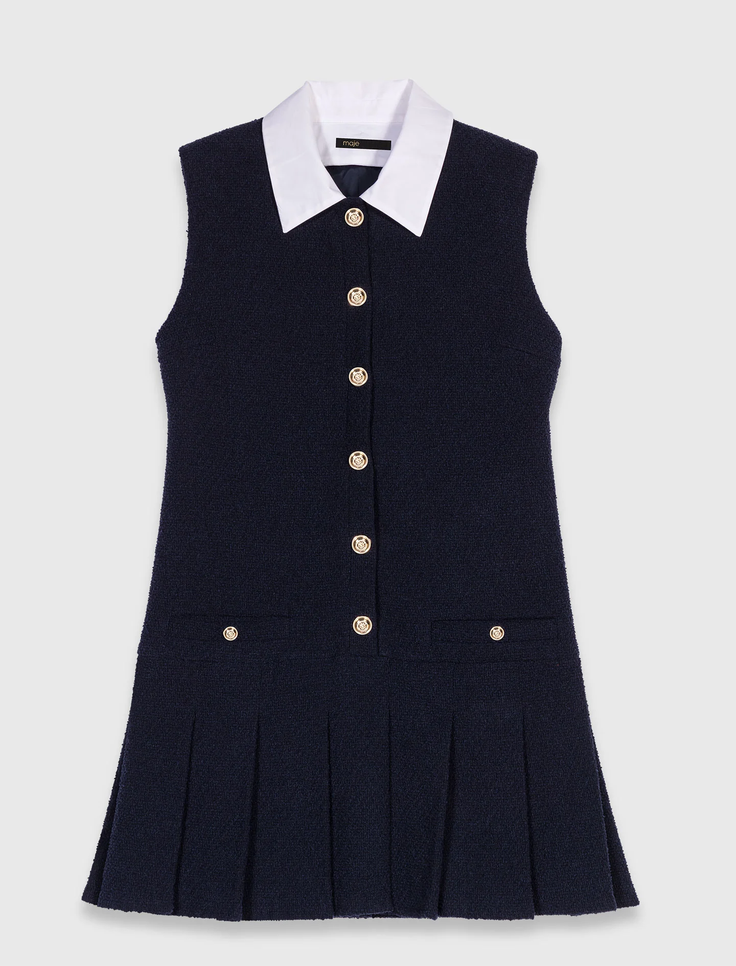 Short tweed dress, removable collar Navy - Image 6