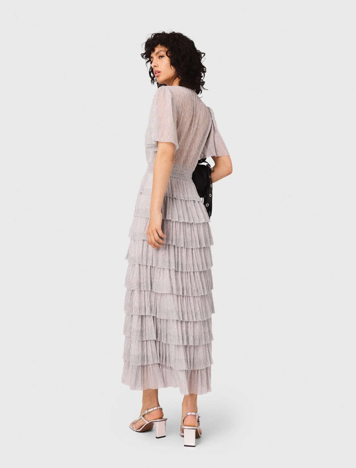 Metallic ruffled midi dress Silver - Image 2