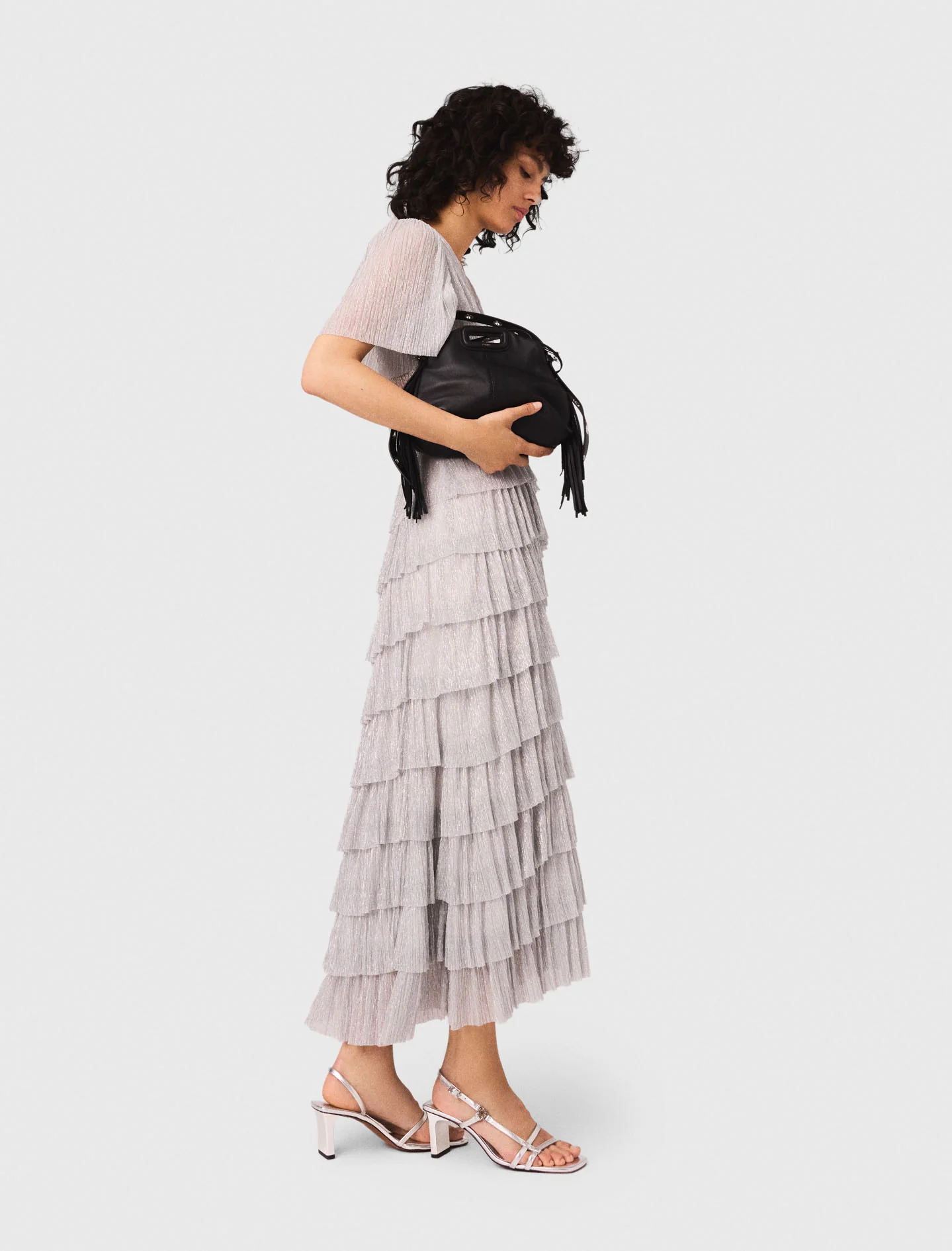 Metallic ruffled midi dress Silver - Image 3