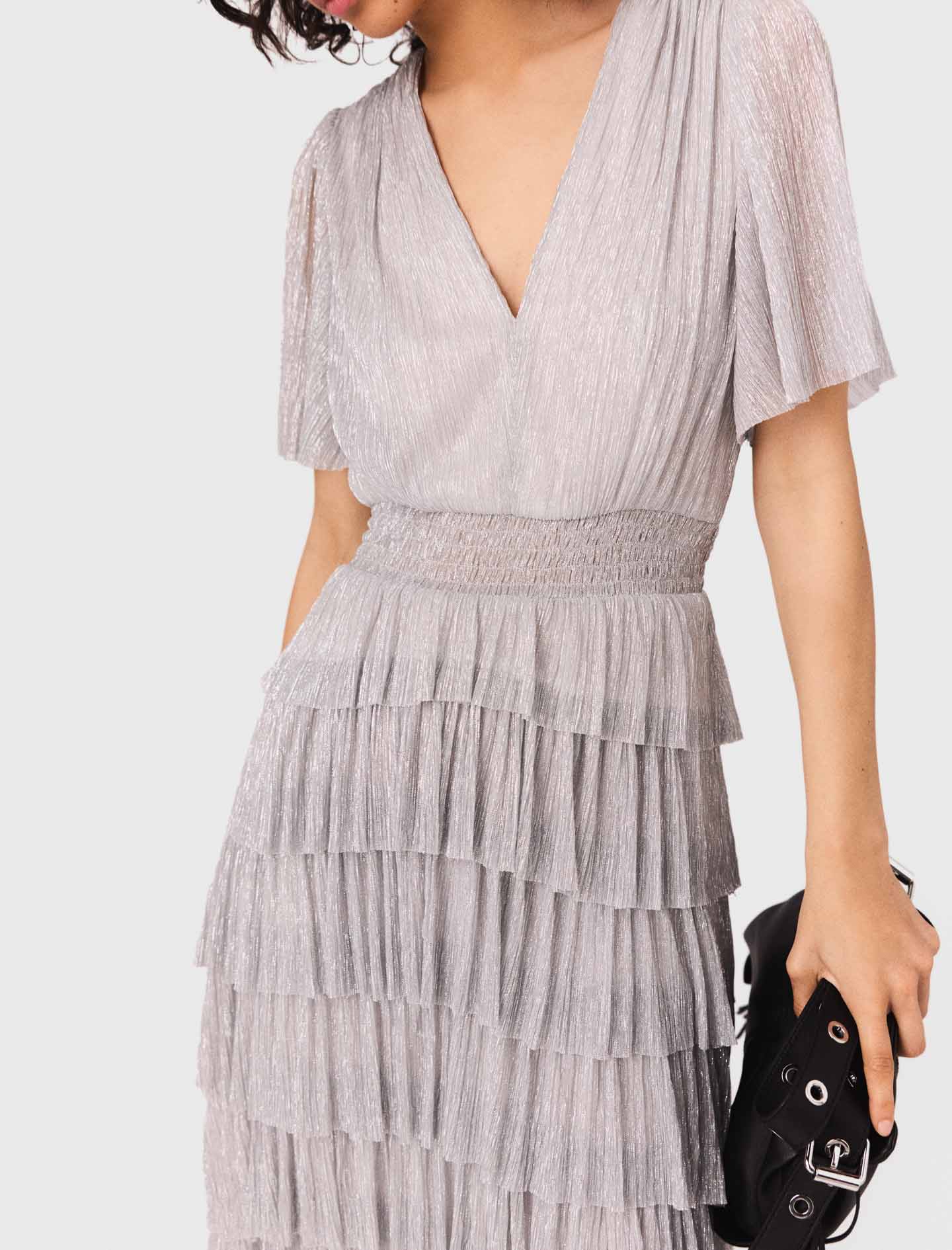 Metallic ruffled midi dress Silver - Image 4