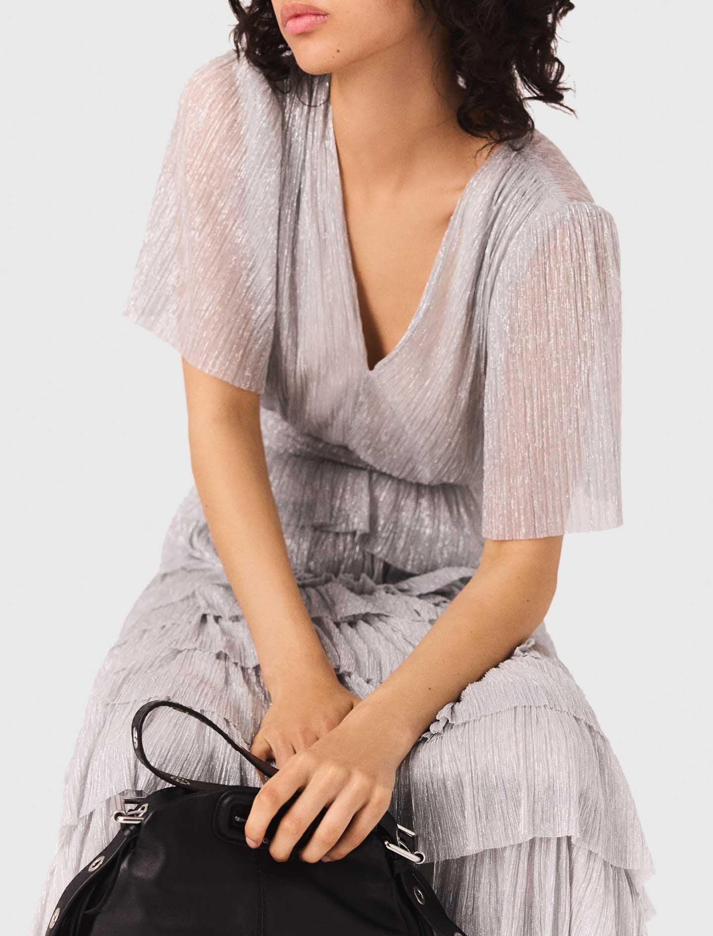 Metallic ruffled midi dress Silver - Image 6