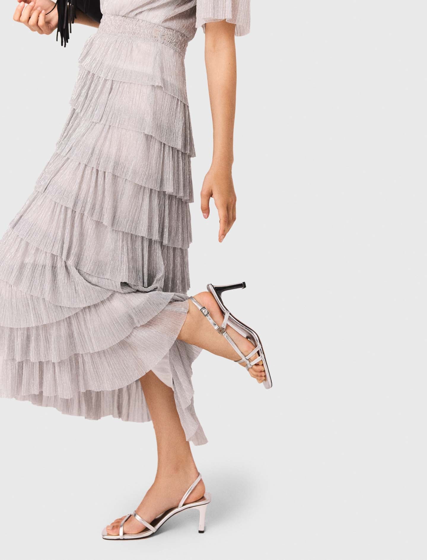 Metallic ruffled midi dress Silver - Image 7