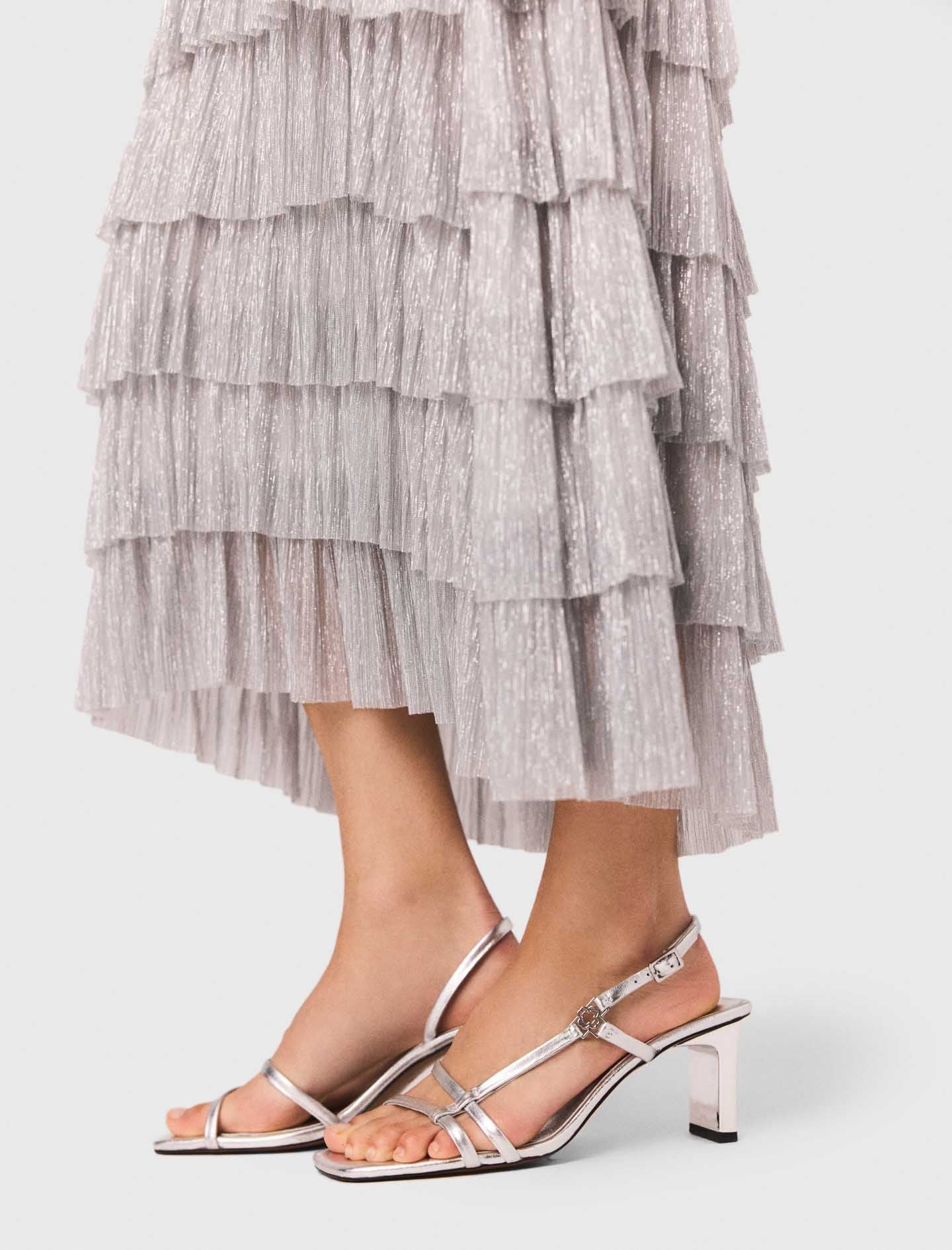 Metallic ruffled midi dress Silver - Image 8