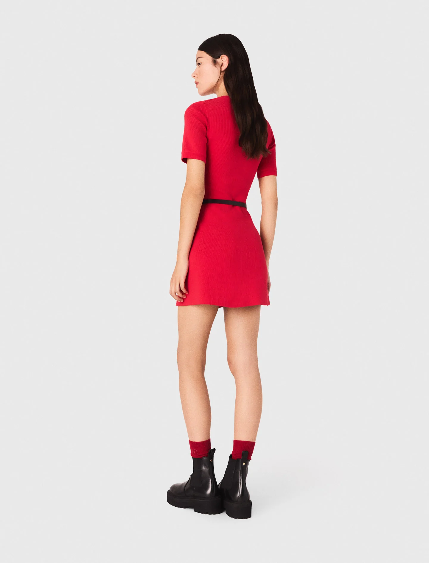 Short ribbed knit dress Red - Image 3