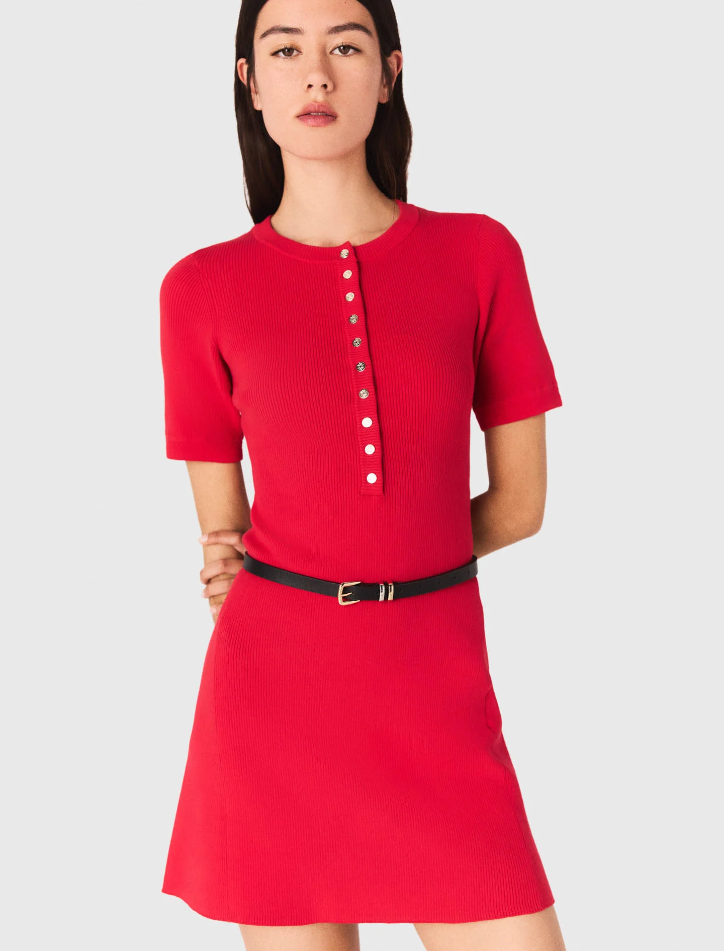 Short ribbed knit dress Red - Image 5
