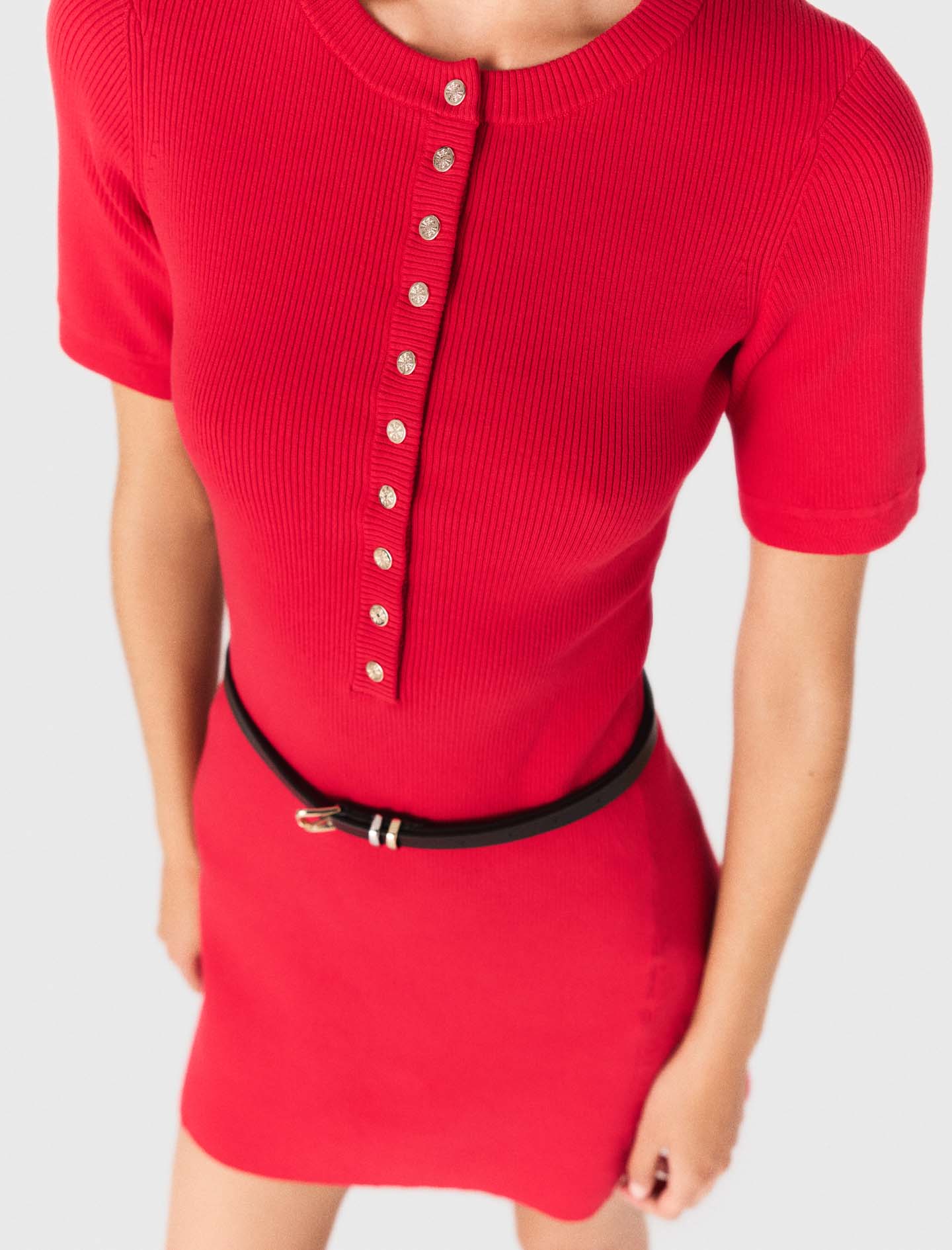 Short ribbed knit dress Red - Image 6