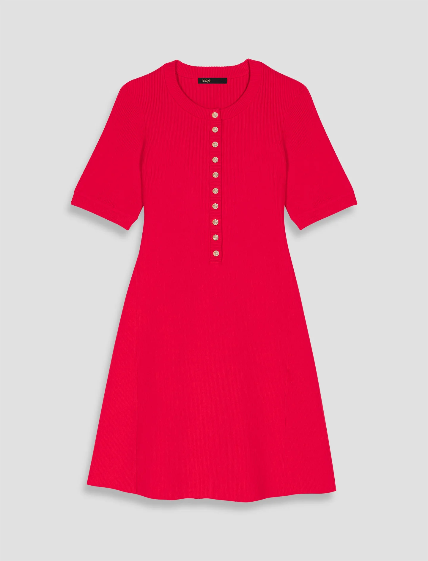 Short ribbed knit dress Red - Image 7
