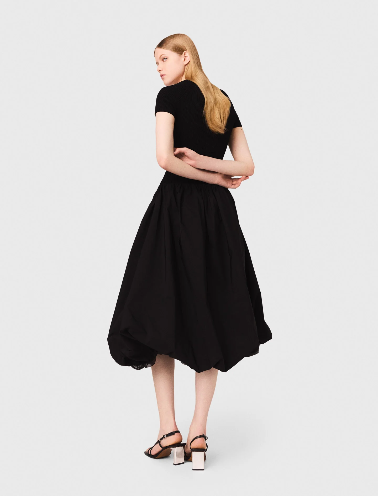 Long mesh and taffeta dress Black - Image 2