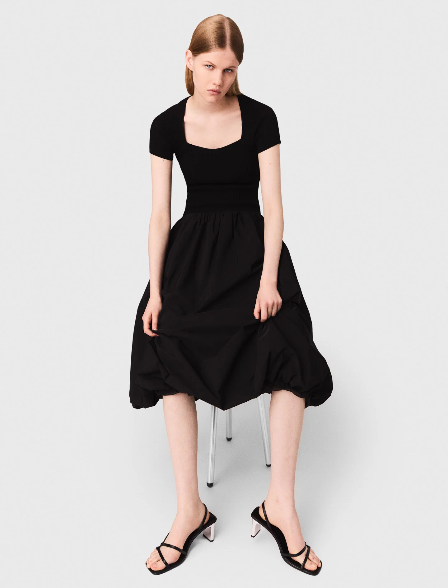 Long mesh and taffeta dress Black - Image 3