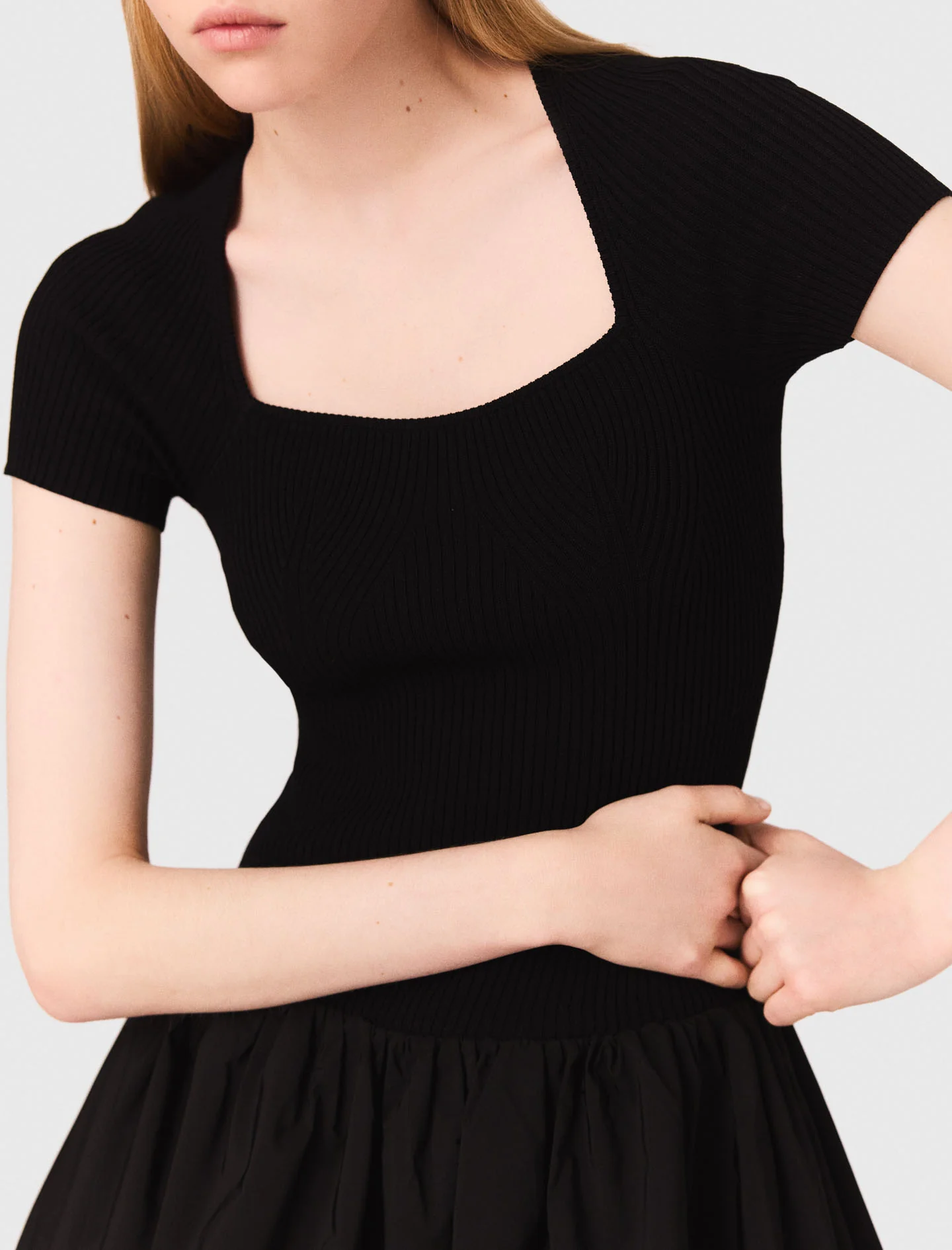 Long mesh and taffeta dress Black - Image 4