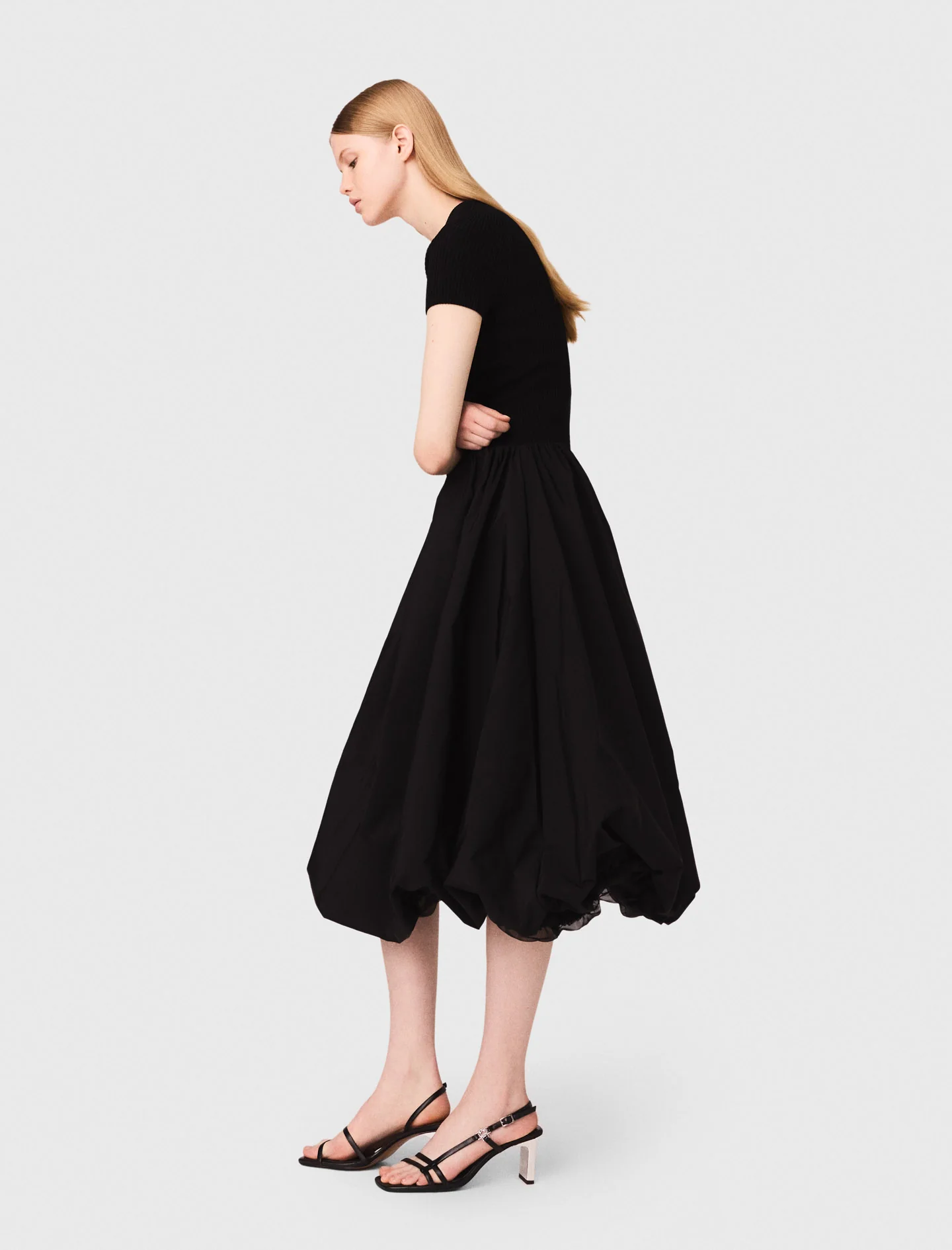 Long mesh and taffeta dress Black - Image 5