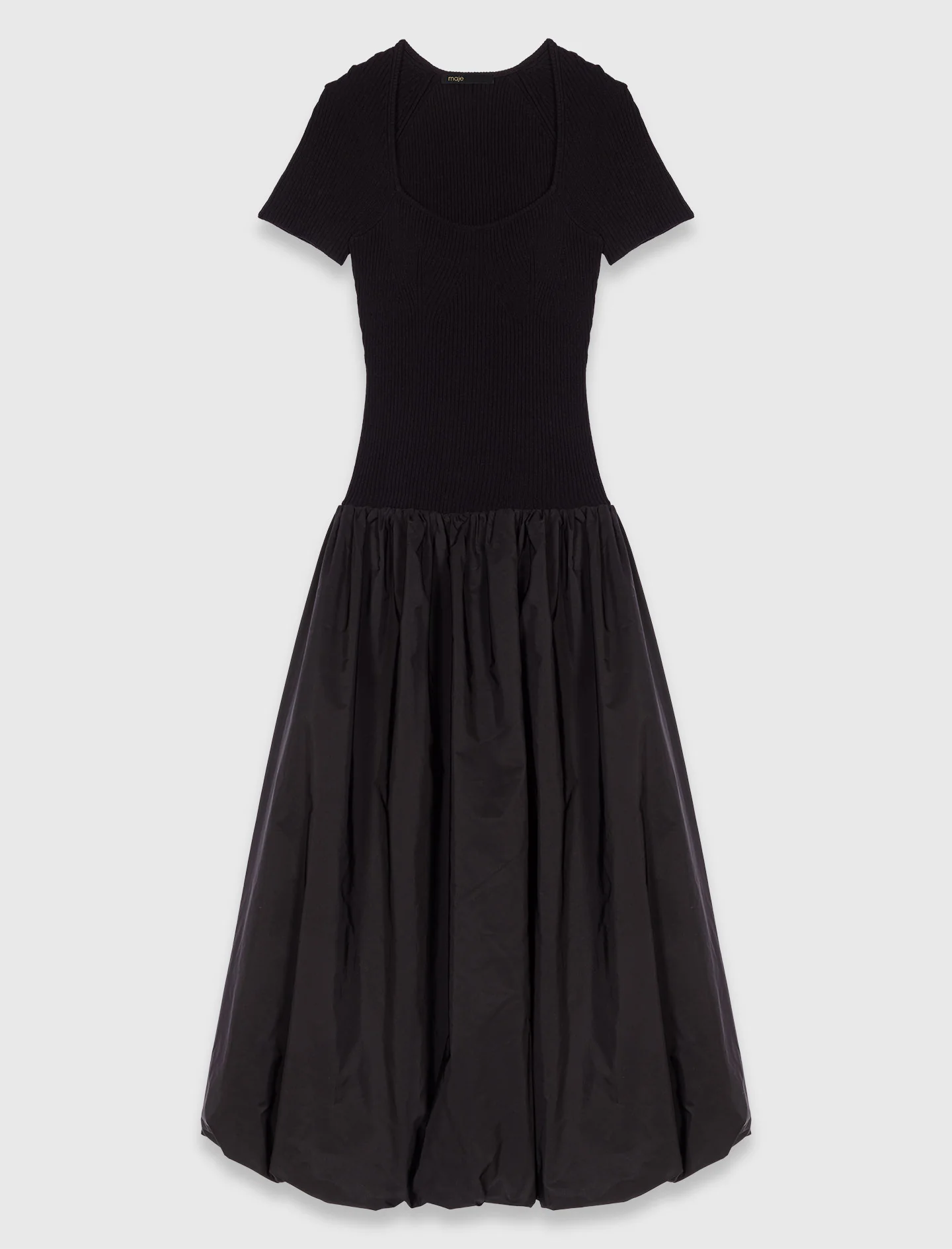 Long mesh and taffeta dress Black - Image 6