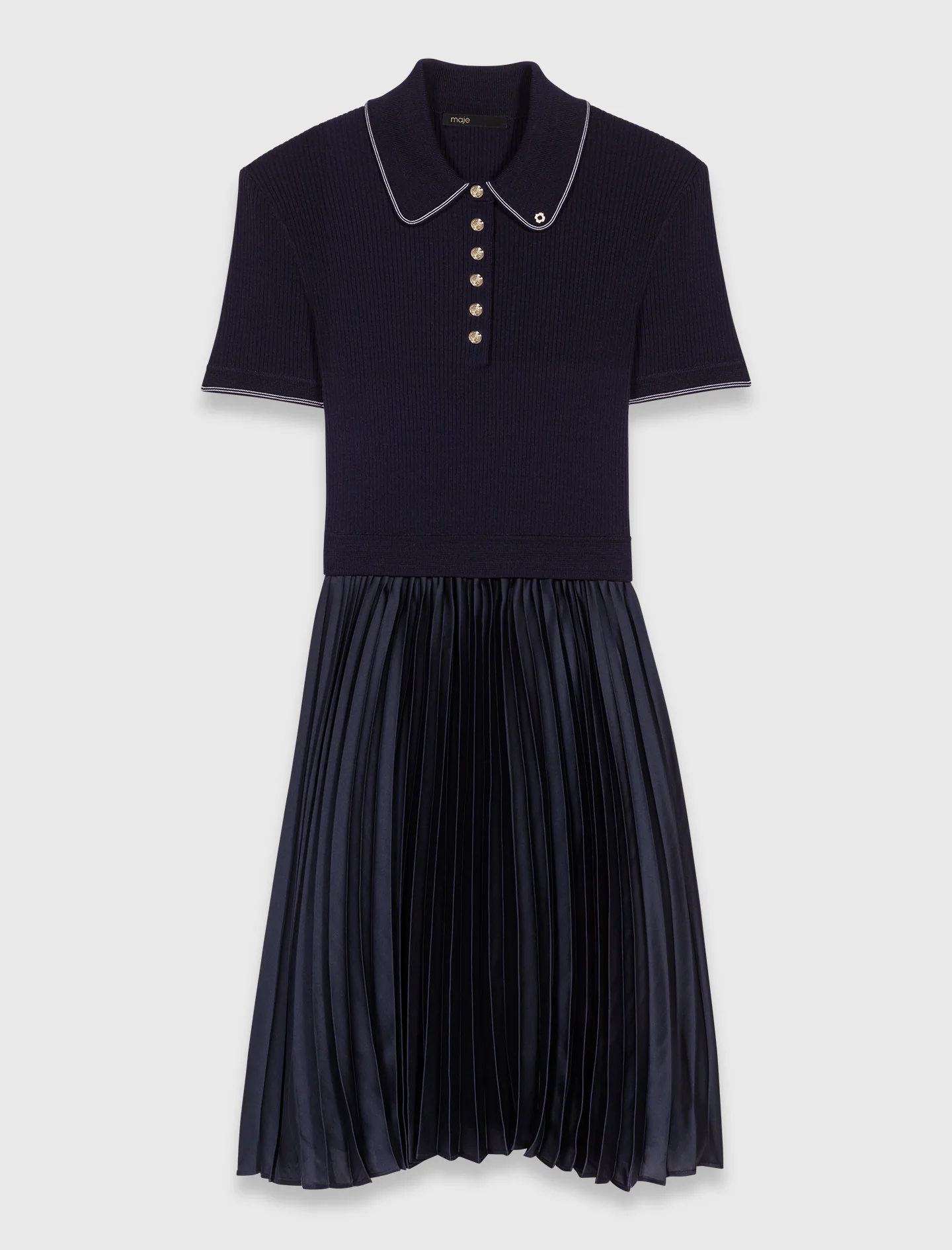 Short pleated polo collar dress Navy - Image 6