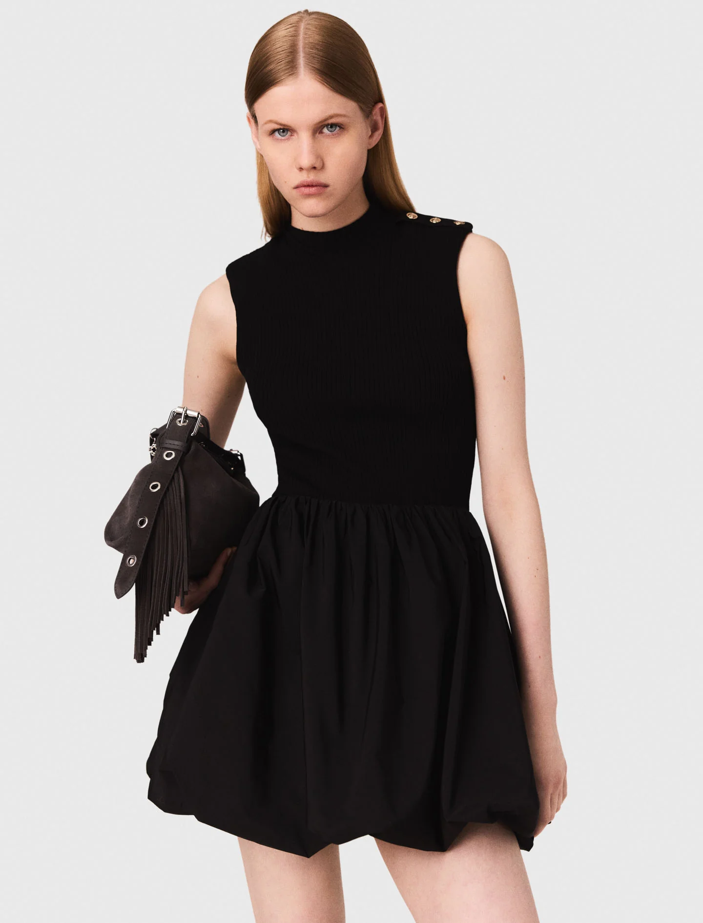 Short mesh and taffeta dress Black - Image 2