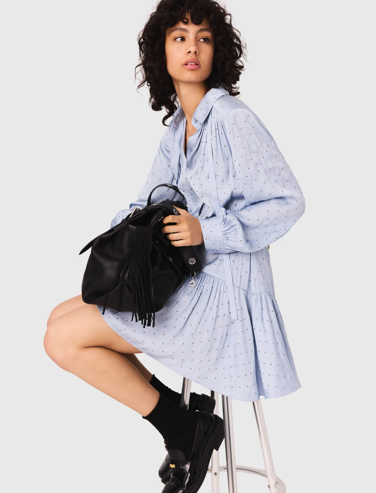 Studded flowing shirt dress Light Blue - Image 2