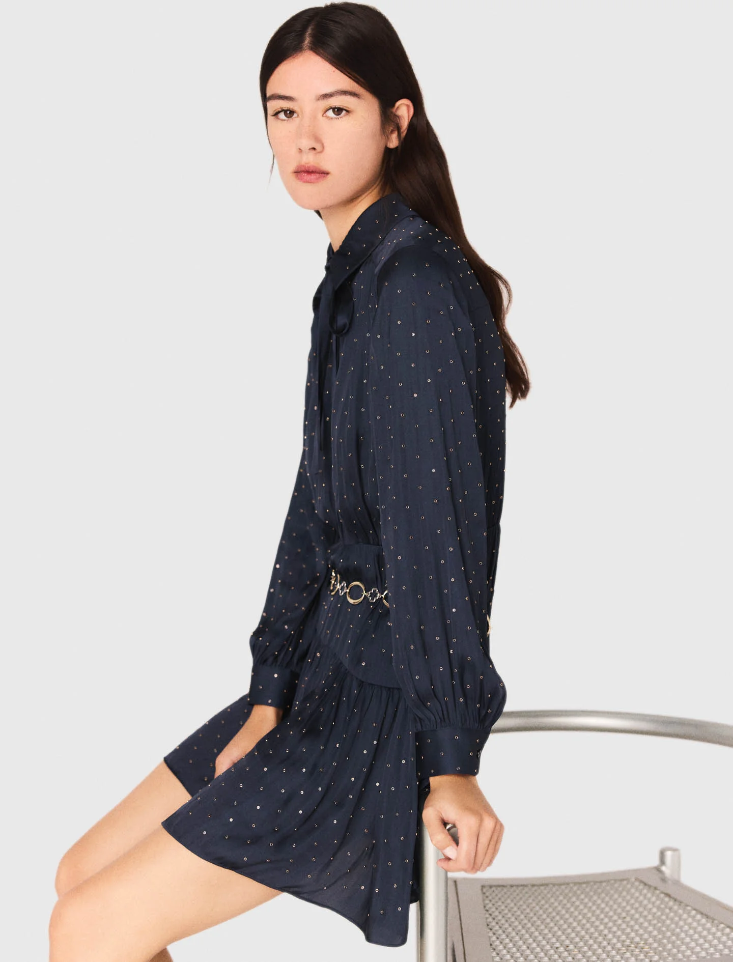 Studded flowing shirt dress Navy - Image 2