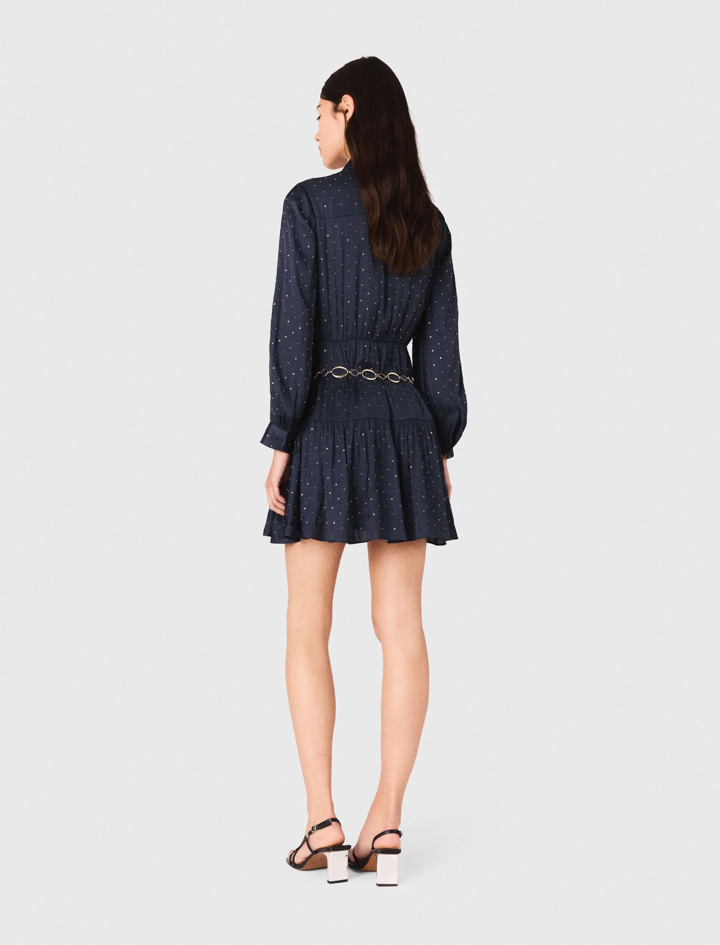 Studded flowing shirt dress Navy - Image 3
