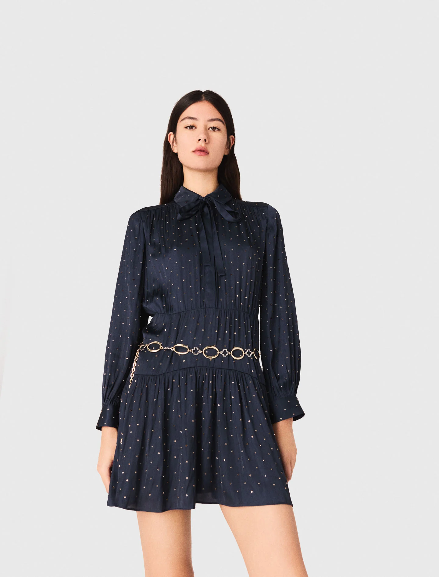 Studded flowing shirt dress Navy - Image 4