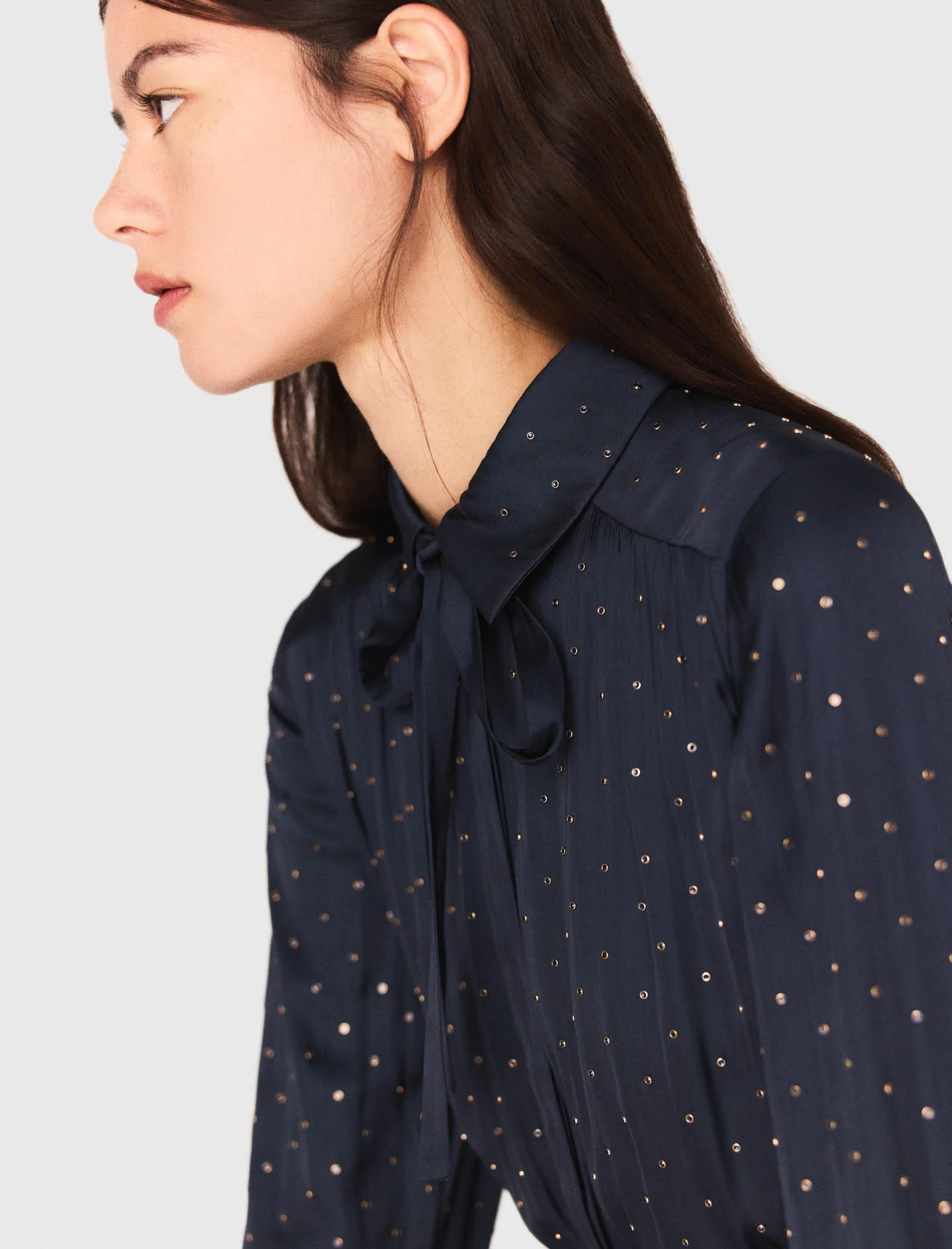 Studded flowing shirt dress Navy - Image 5