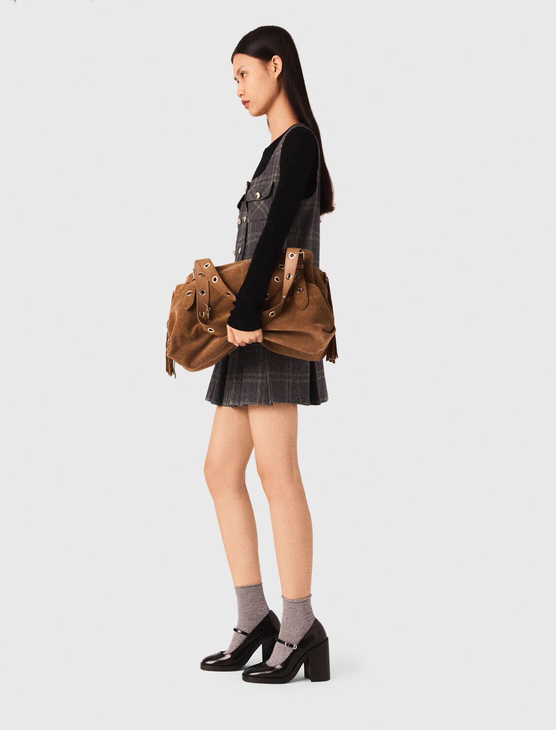 Short pleated checked dress Grey - Image 2